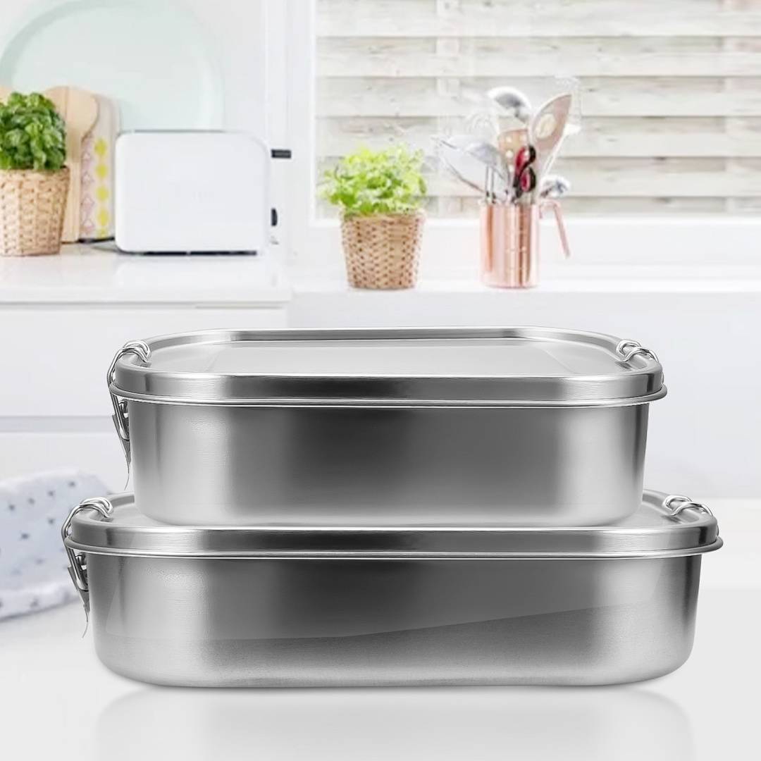 Auslaufsichere Brotdose aus Edelstahl, Lunchbox mit festem Verschluss und Fächern 800ml+1400ml