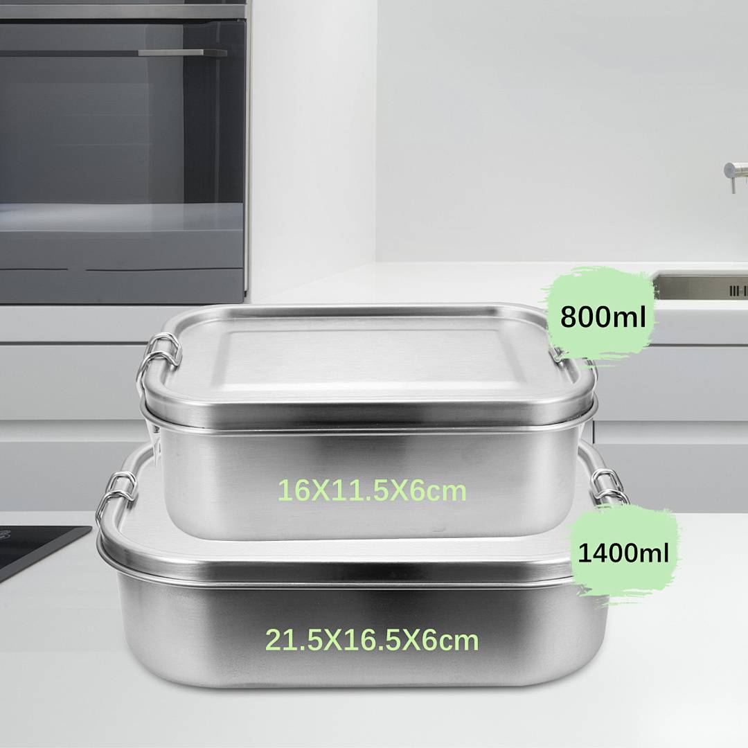 Auslaufsichere Brotdose aus Edelstahl, Lunchbox mit festem Verschluss und Fächern 800ml+1400ml