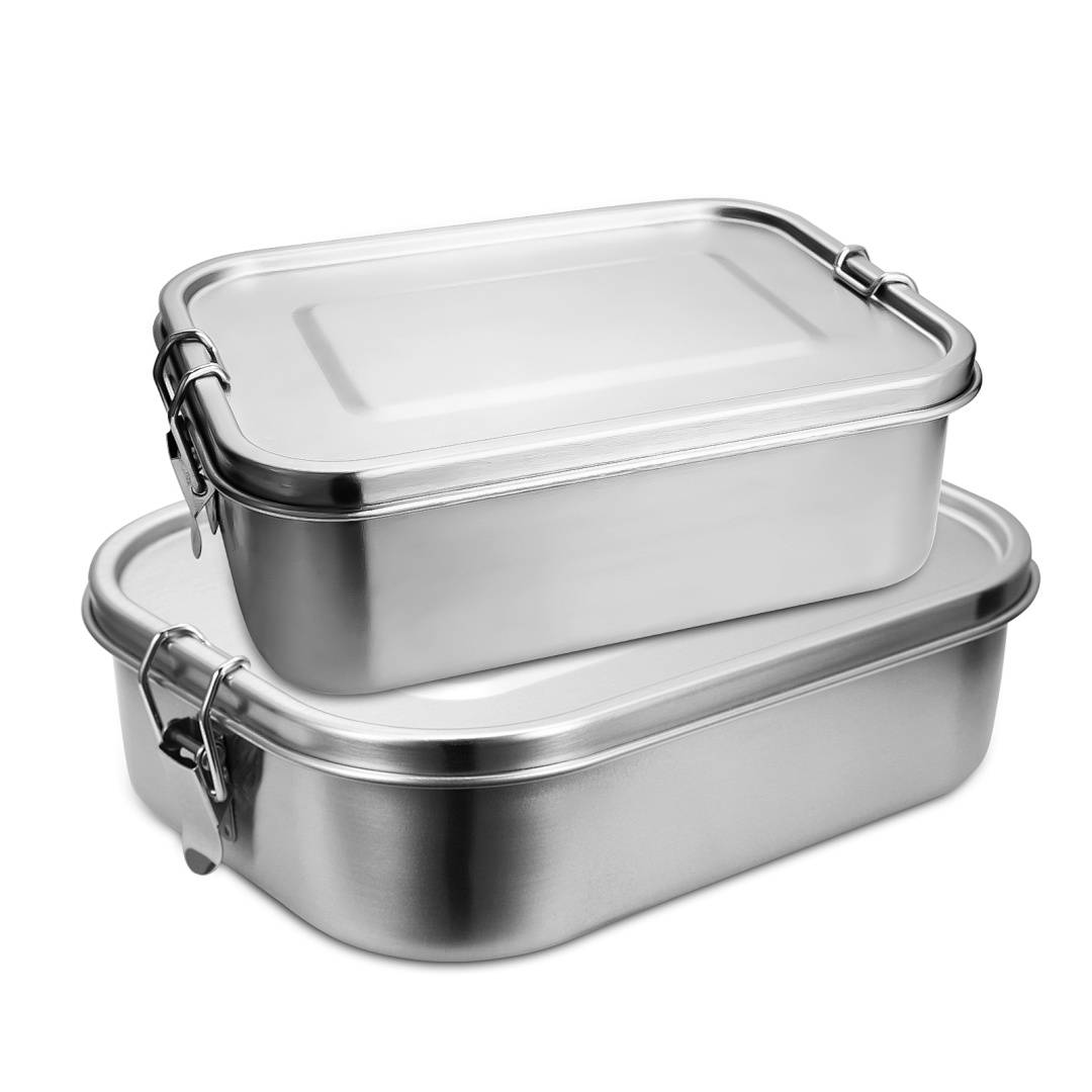 Auslaufsichere Brotdose aus Edelstahl, Lunchbox mit festem Verschluss und Fächern 800ml+1400ml