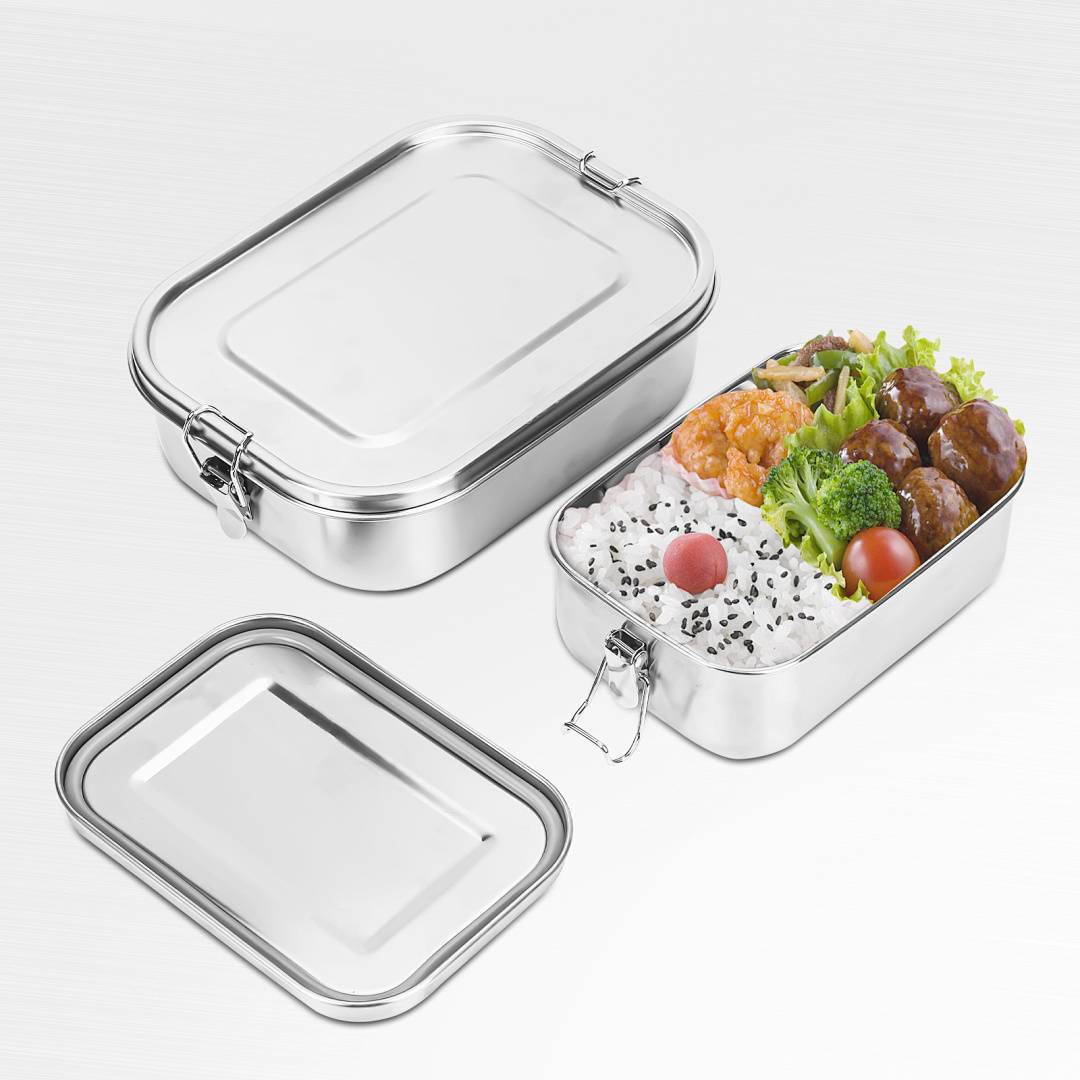 Auslaufsichere Brotdose aus Edelstahl, Lunchbox mit festem Verschluss und Fächern 800ml+1200ml+1400ml