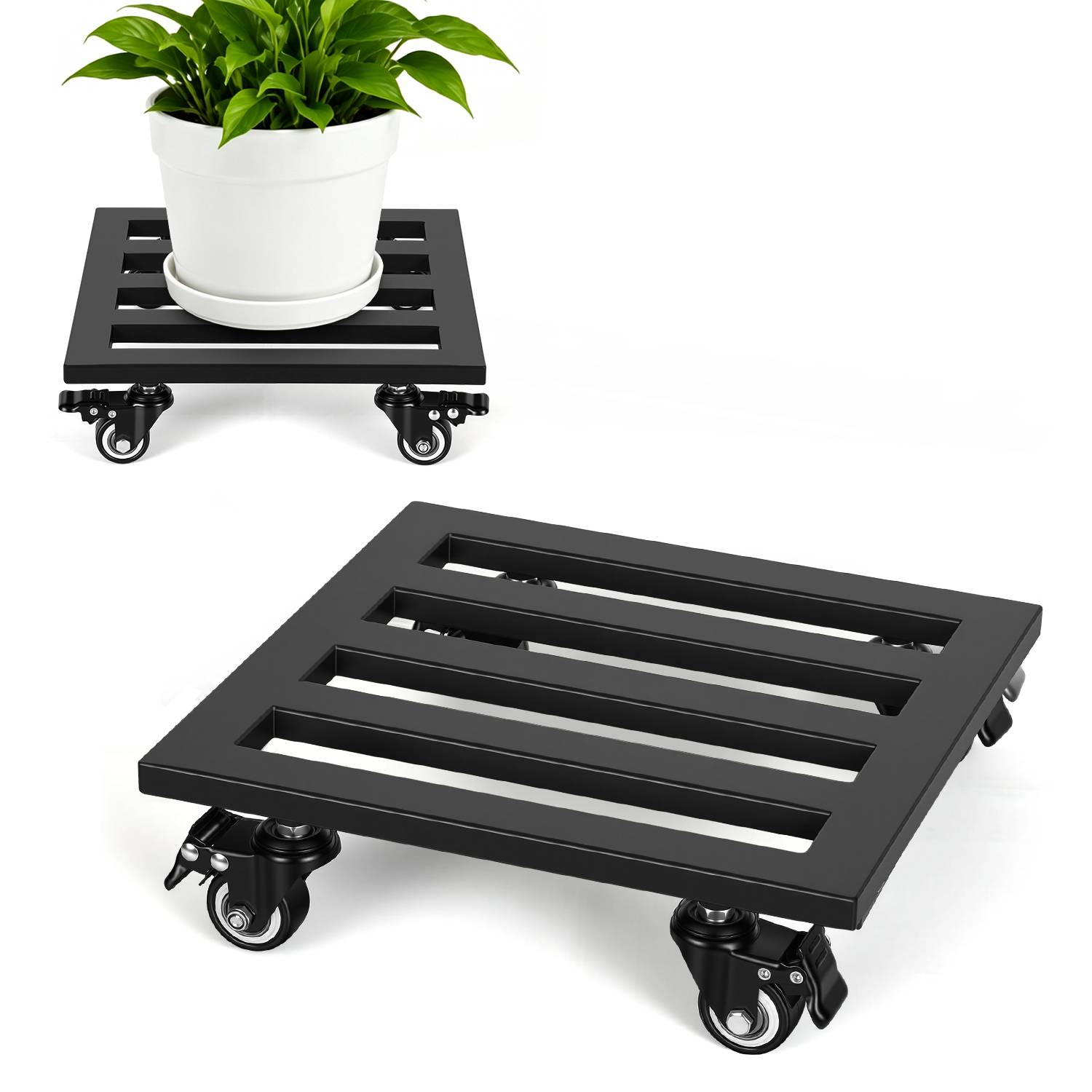 2 Stück Pflanzenroller Metall 30 cm Ø Blumentopfuntersetzer bis 160 kg Tragkraft mit 4 Lenkrollen 360° drehbar für Innen- und Außenbereich