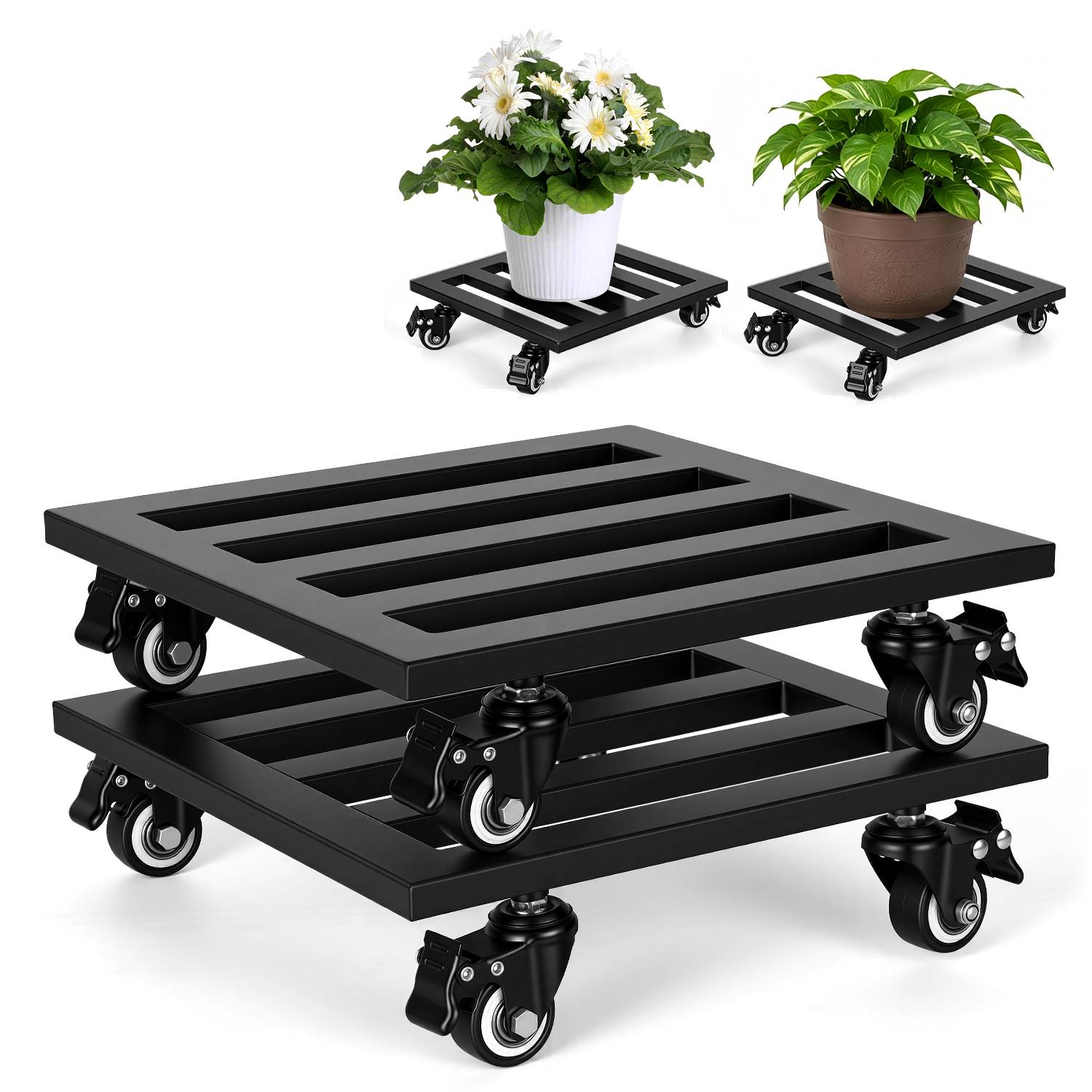 4 Stück Pflanzenroller Metall 30 cm Ø Blumentopfuntersetzer bis 160 kg Tragkraft mit 4 Lenkrollen 360° drehbar für Innen- und Außenbereich