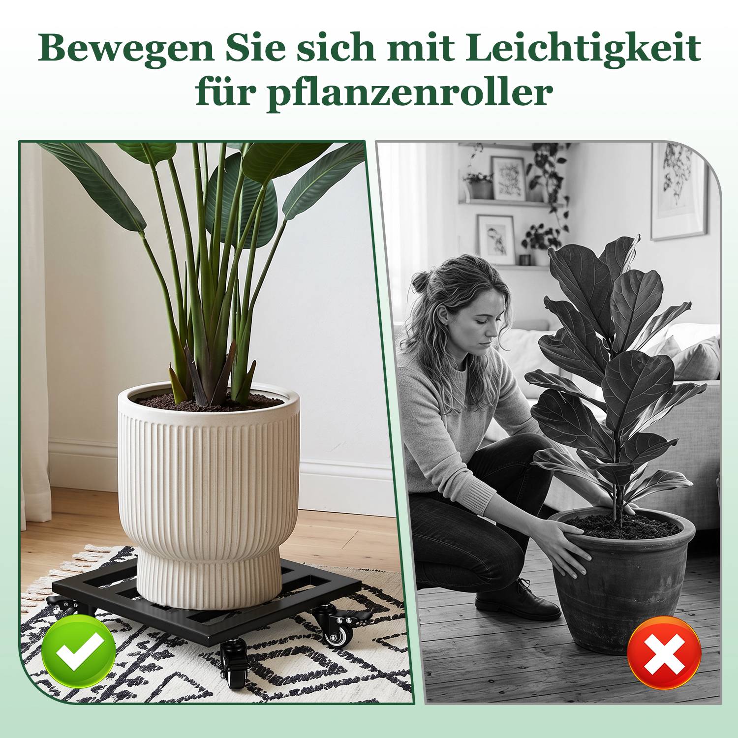 2 Stück Blumenroller Pflanzenroller 30 cm Metall schwerlast bis 160 kg mit 360° Rollen Blumentopf Untersetzer für Innen Außenbereich Garten Terras