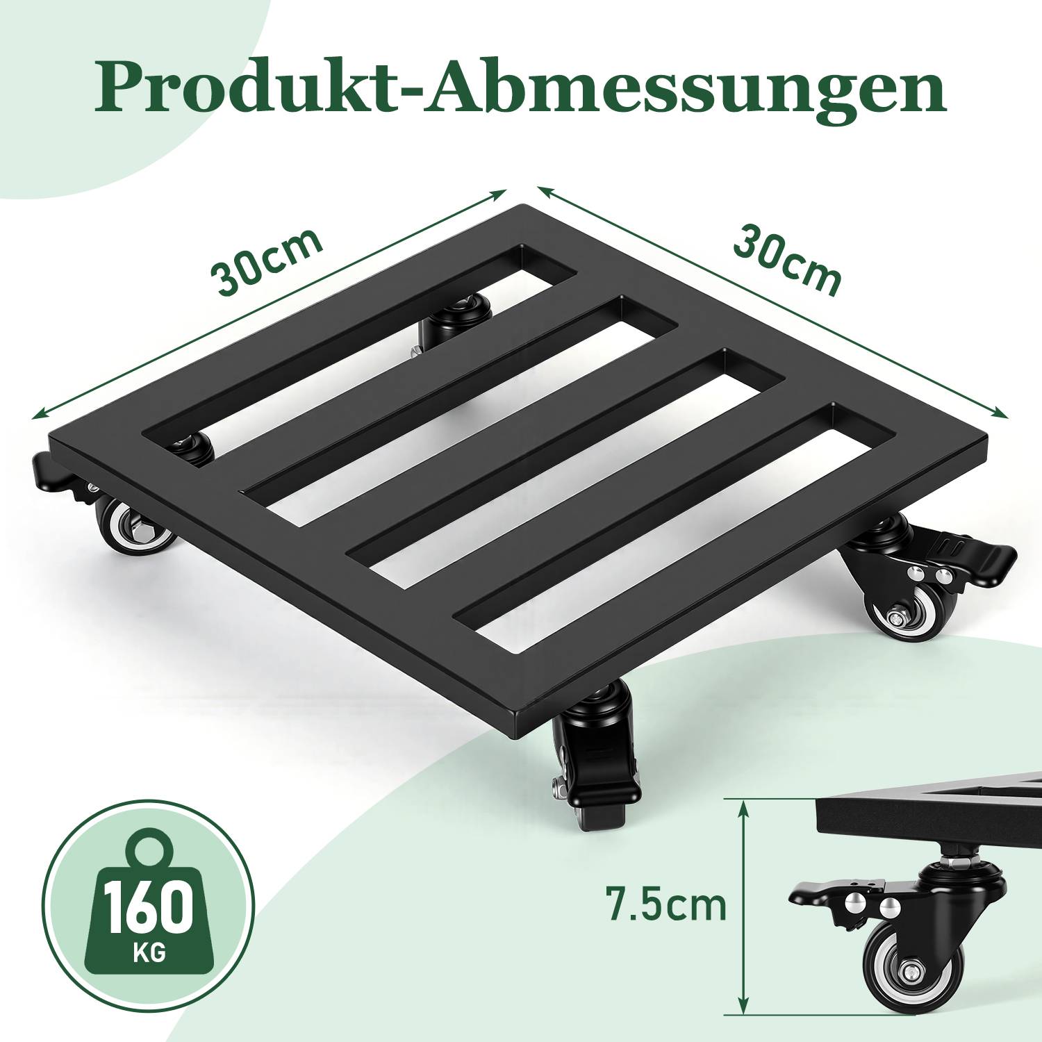 2er Set Pflanzenroller aus Metall 30 cm Pflanzuntersetzer mit Rollen 160 kg Traglast 4 Lenkrollen Blumenroller für Garten Balkon Innen Außen