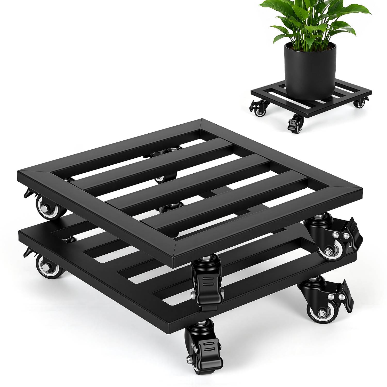 4er Set Pflanzenroller aus Metall 30 cm Pflanzuntersetzer mit Rollen 160 kg Traglast 4 Lenkrollen Blumenroller für Garten Balkon Innen Außen