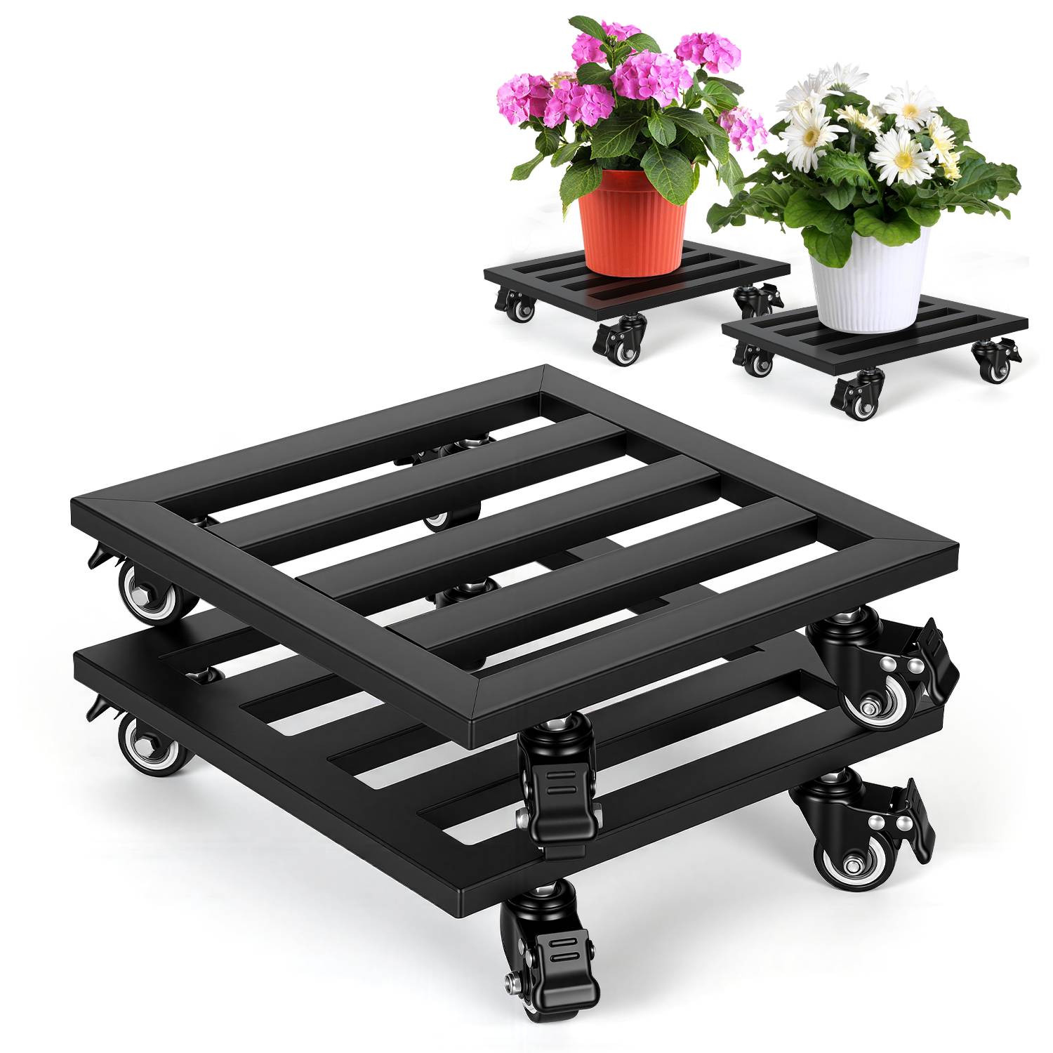 2 Stück Blumenroller Pflanzenroller 30 cm Metall schwerlast bis 160 kg mit 360° Rollen Blumentopf Untersetzer für Innen Außenbereich Garten Terras