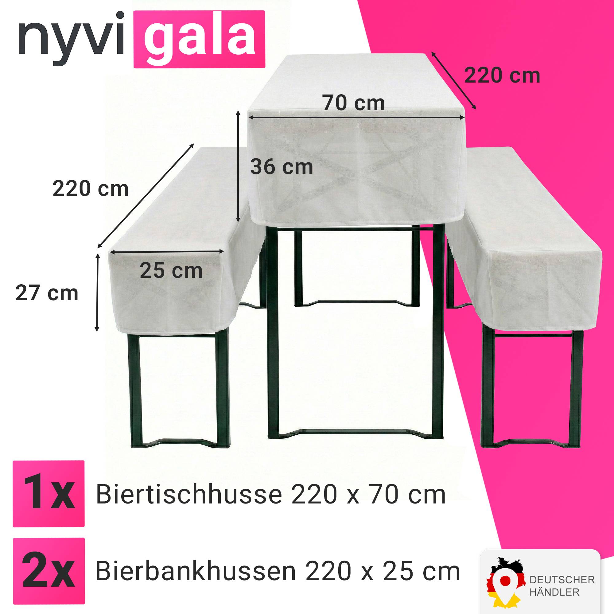 NYVI Biertischhussen Set NYVIGala Weiß - 3-teiliges Hussen-Set