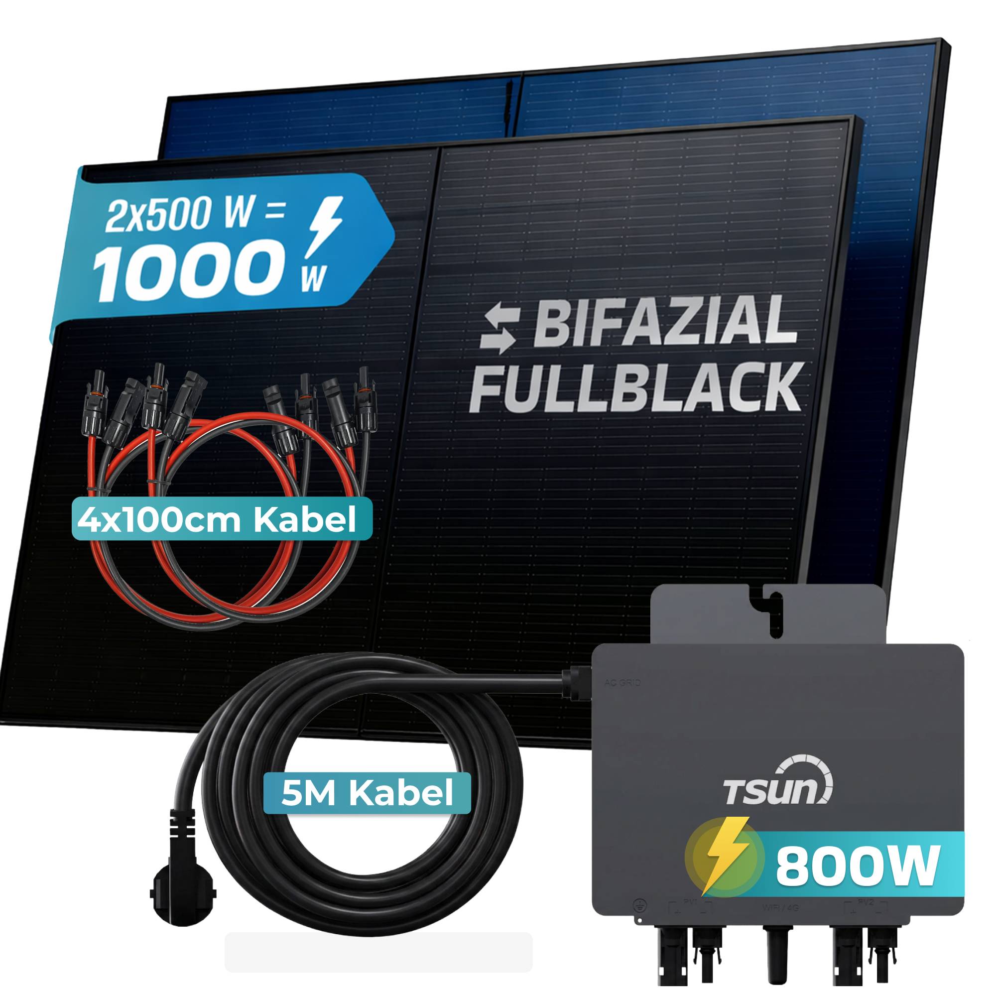 1000 / 800 Watt mit TSUN MX800Lite Wechselrichter inkl. 5m Anschlusskabel