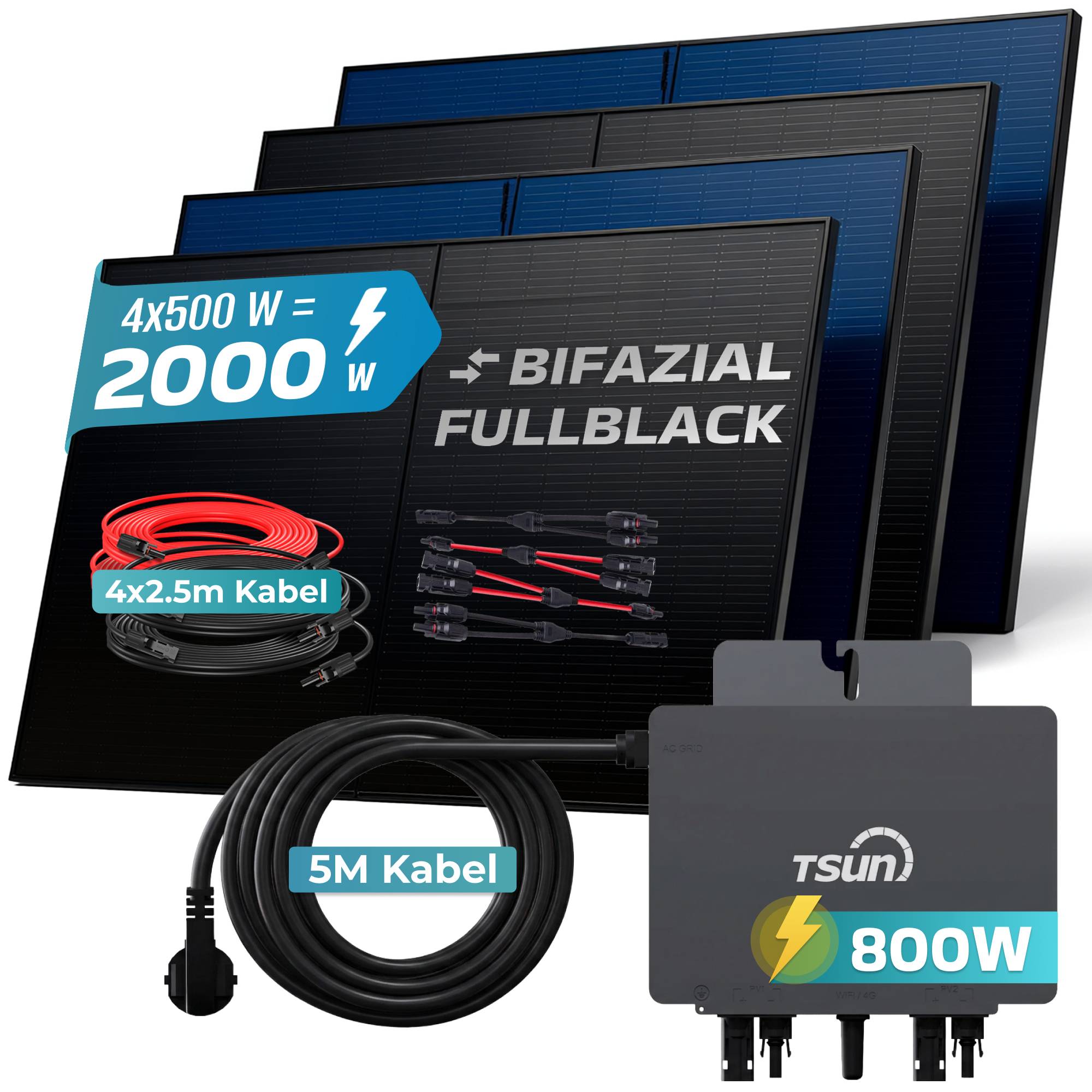 2000 / 800 Watt mit TSUN MX800Lite Wechselrichter inkl. 5m Anschlusskabel