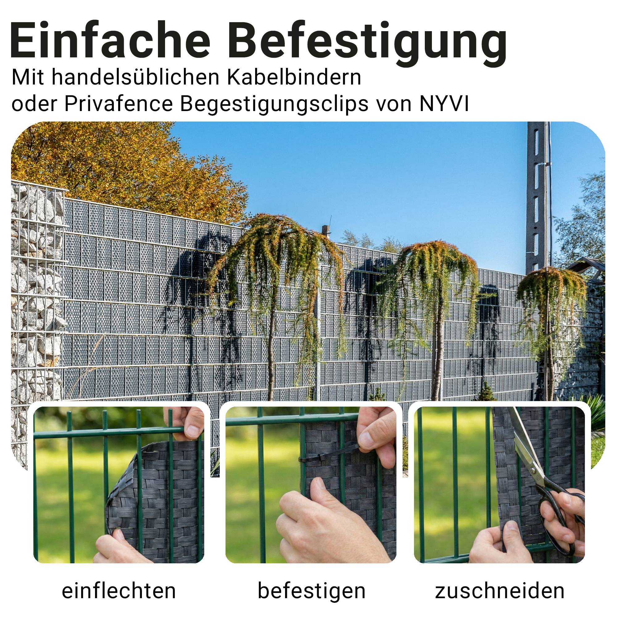 NYVI Polyrattan Sichtschutzstreifen Privafence 255x19 cm - 5 Rollen - Hellgrau