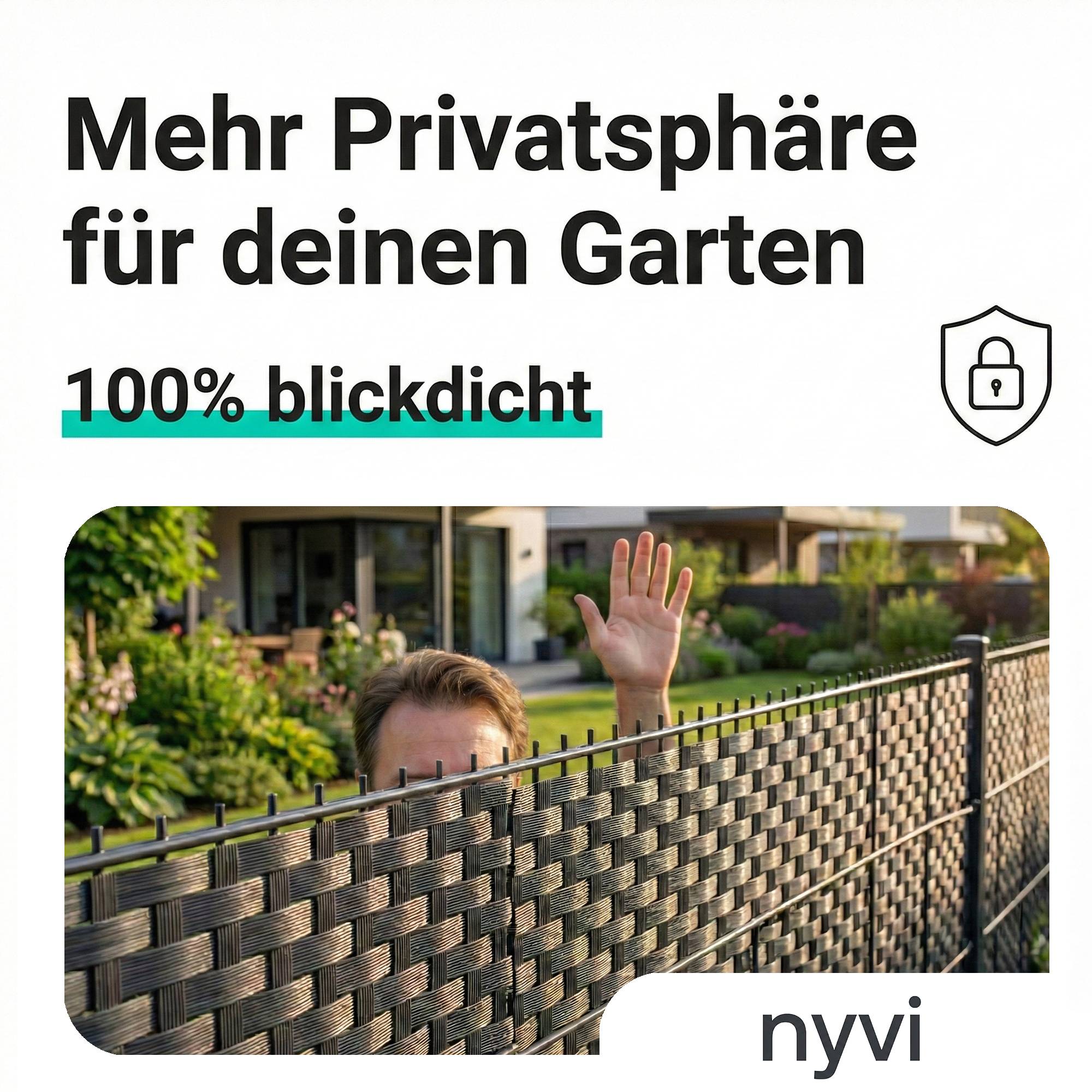 NYVI Polyrattan Sichtschutzstreifen Privafence 255x19 cm - 5 Rollen - Hellgrau