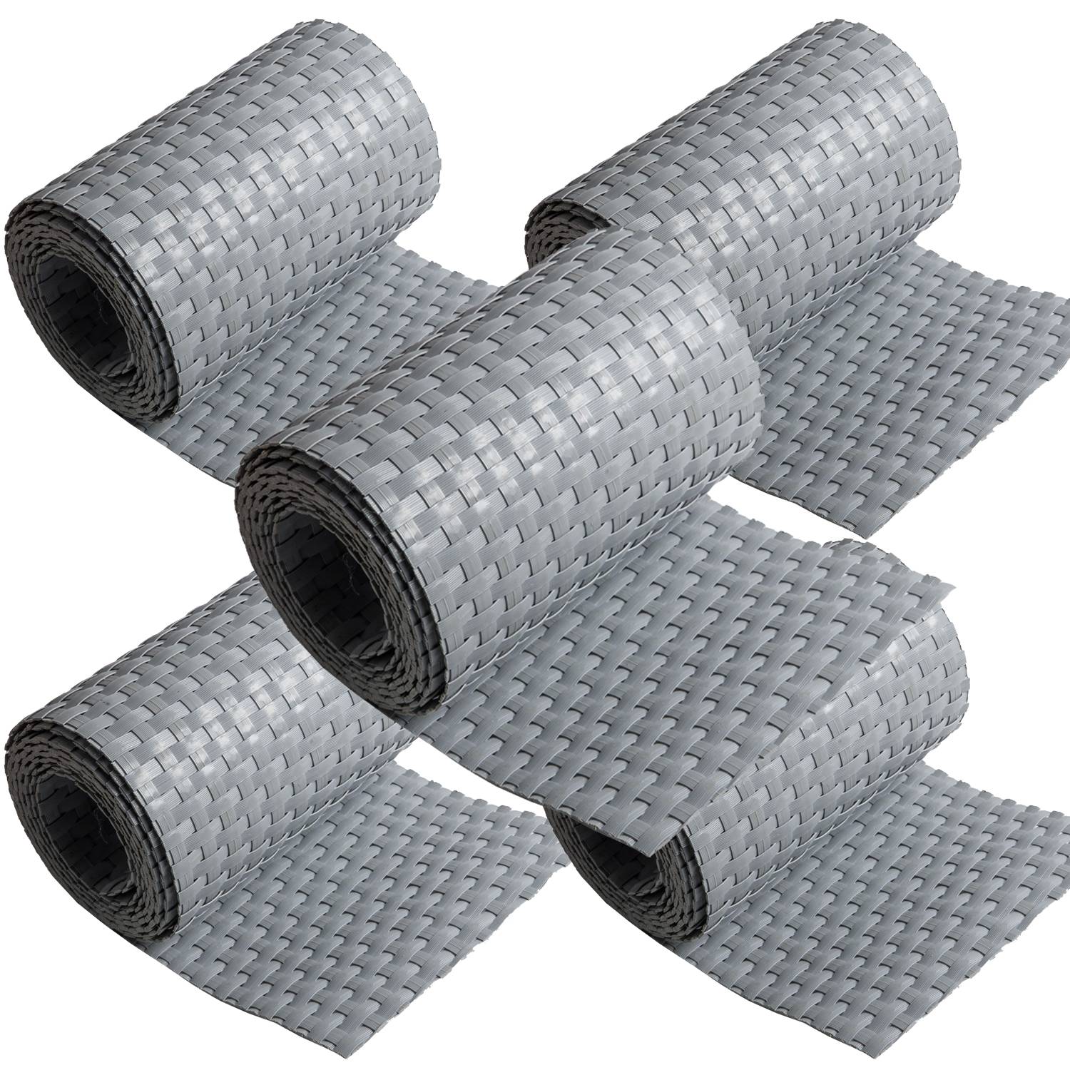 NYVI Polyrattan Sichtschutzstreifen Privafence 255x19 cm - 5 Rollen - Hellgrau