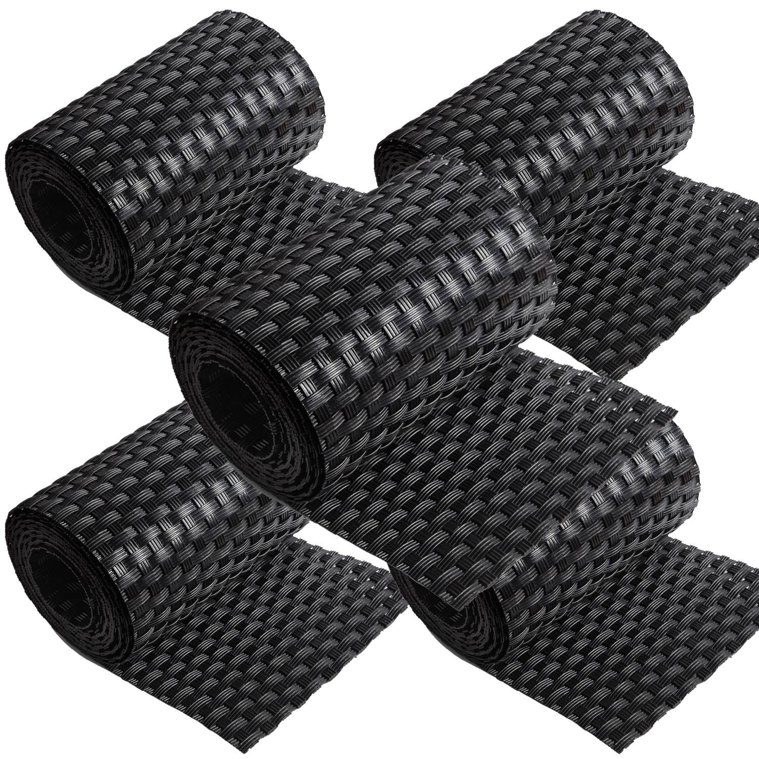 NYVI Polyrattan Sichtschutzstreifen Privafence 255x19 cm - 5 Rollen - Schwarz