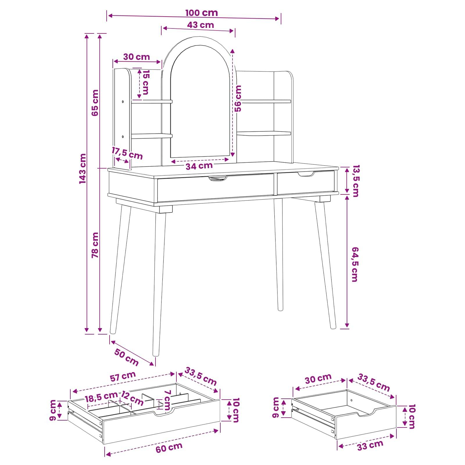 vidaXL Schminktisch-Set FAUSKE 4 pcs Weiß 100 x 50 x 143 cm