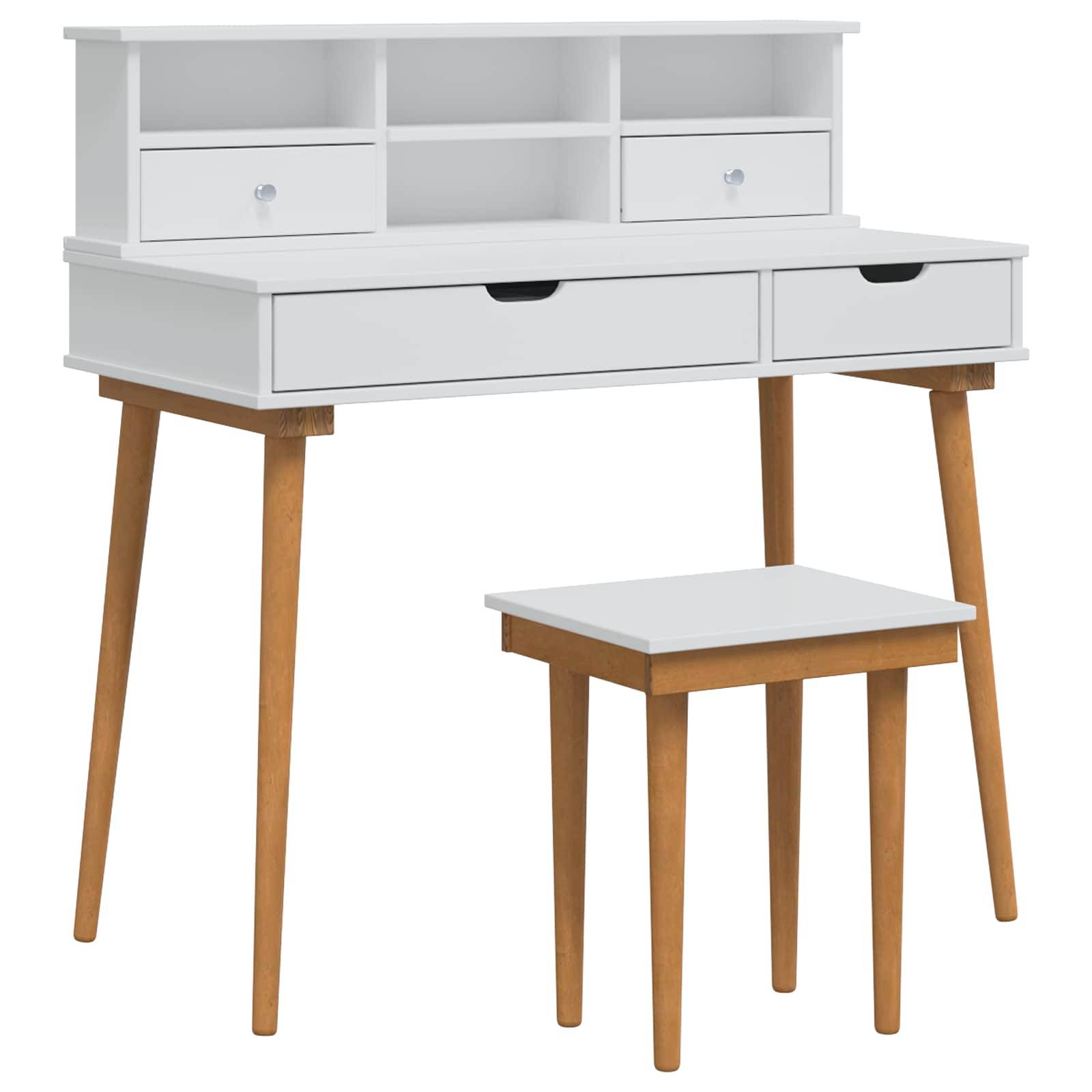 vidaXL Schminktisch-Set FAUSKE 3 pcs Weiß 100 x 50 x 103,5 cm