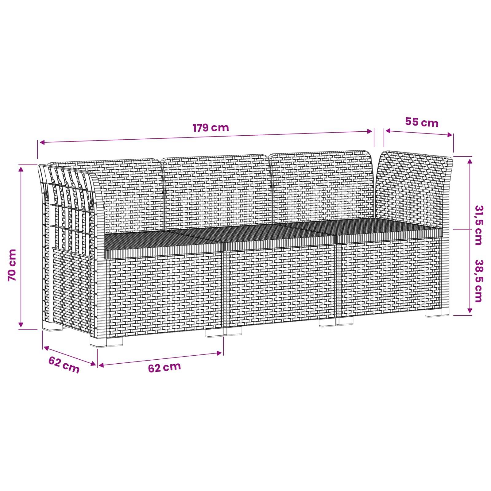 vidaXL 3-Sitzer Garten Sofa Rattan Look PP Anthrazit