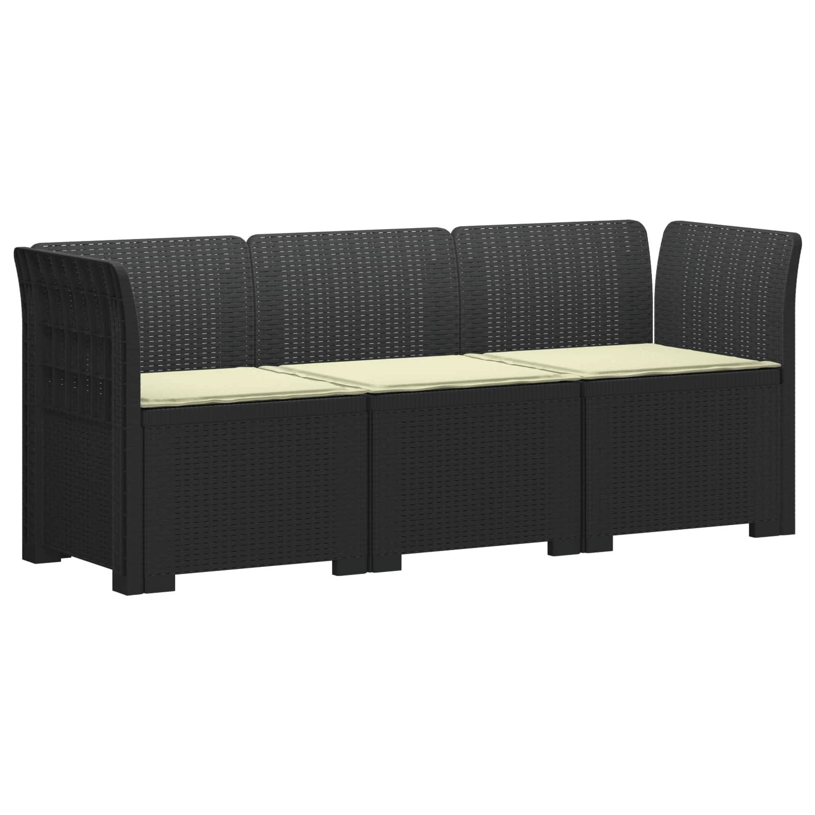 vidaXL 3-Sitzer Garten Sofa mit Kissen Rattan-Look PP Anthrazit