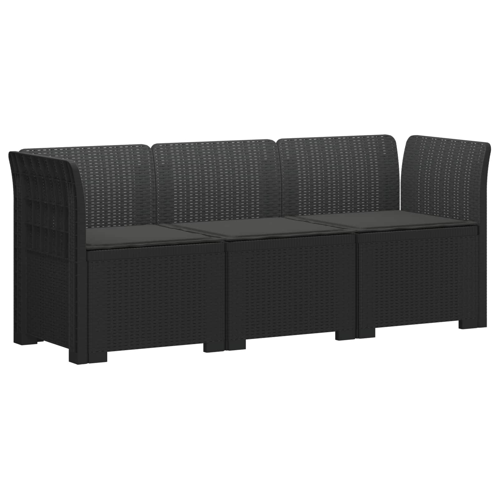 vidaXL 3-Sitzer Garten Sofa mit Kissen Rattan-Look PP Anthrazit