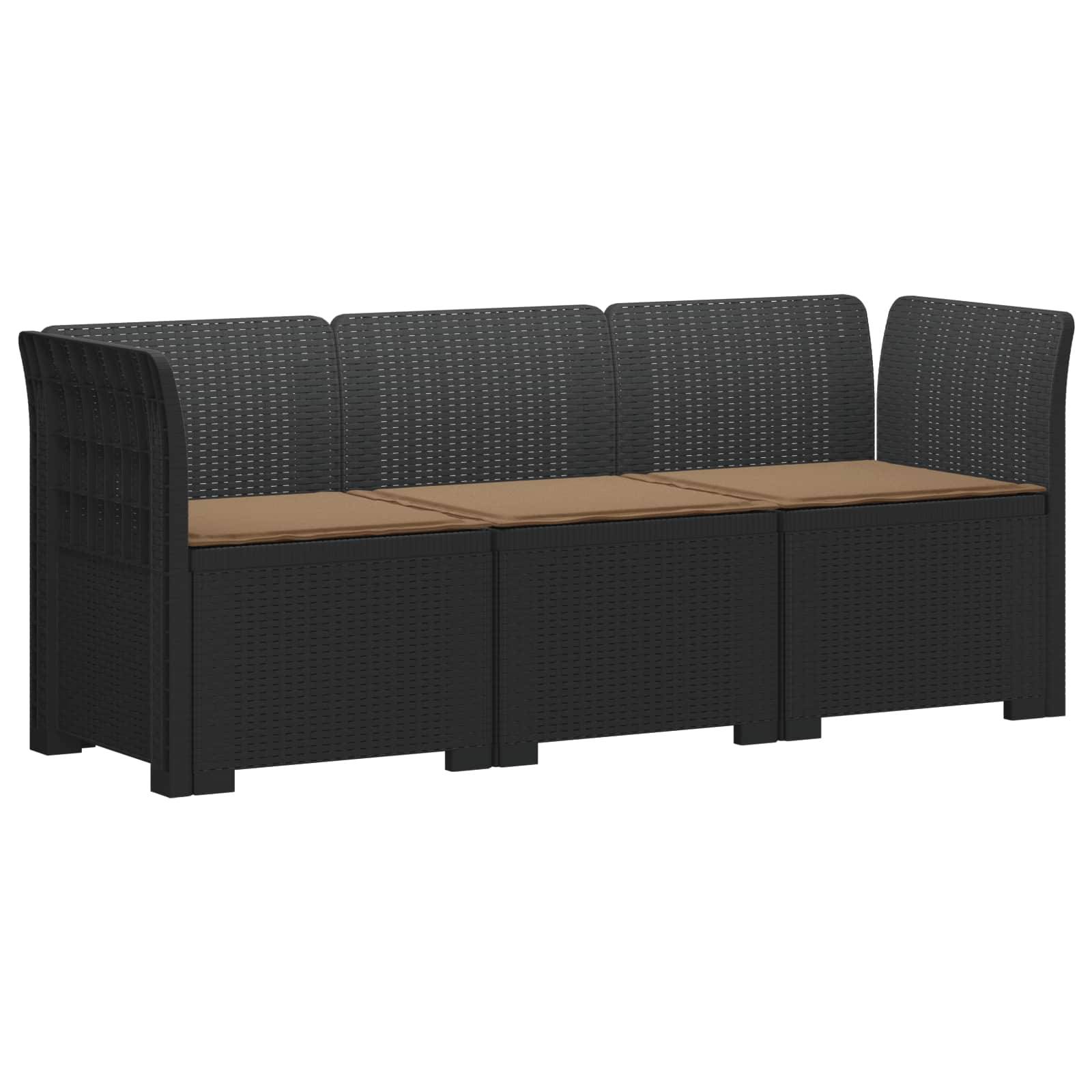 vidaXL 3-Sitzer Garten Sofa mit Kissen Rattan-Look PP Anthrazit
