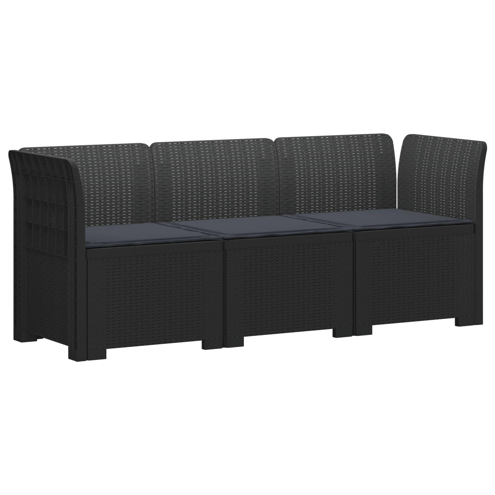 vidaXL 3-Sitzer Garten Sofa mit Kissen Rattan-Look PP Anthrazit