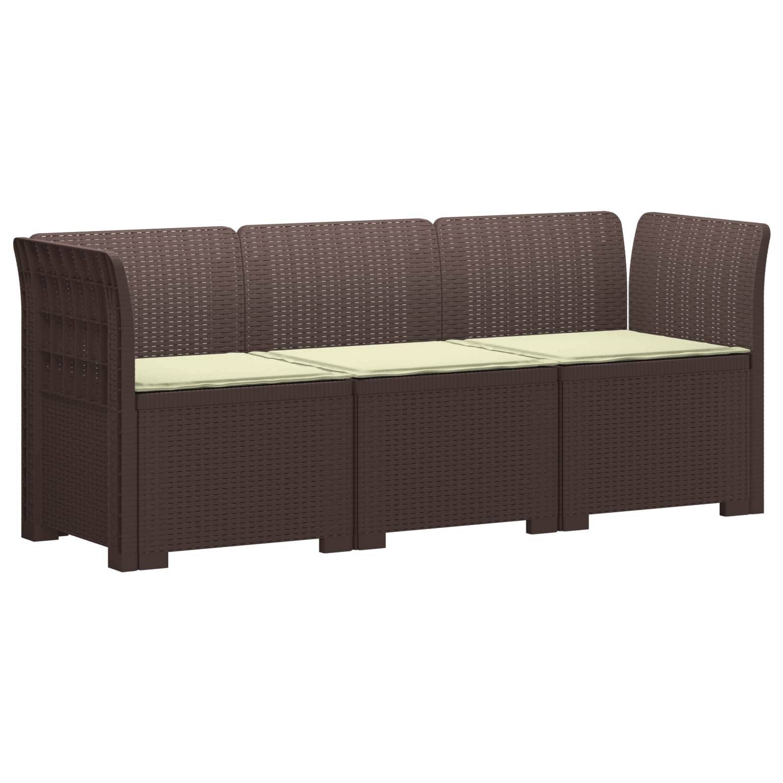 vidaXL 3-Sitzer Garten Sofa mit Kissen Rattan-Look PP Braun
