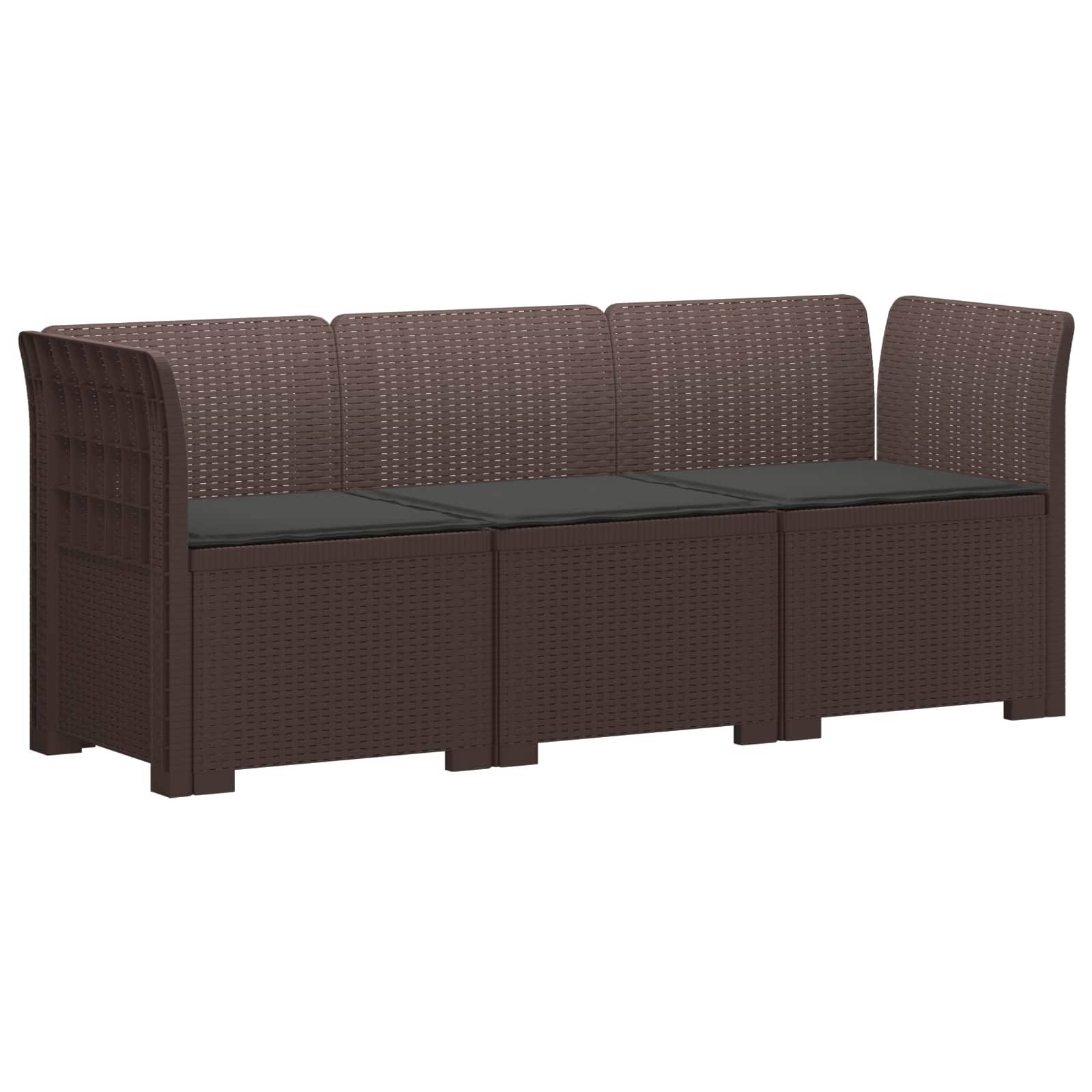 vidaXL 3-Sitzer Garten Sofa mit Kissen Rattan-Look PP Braun