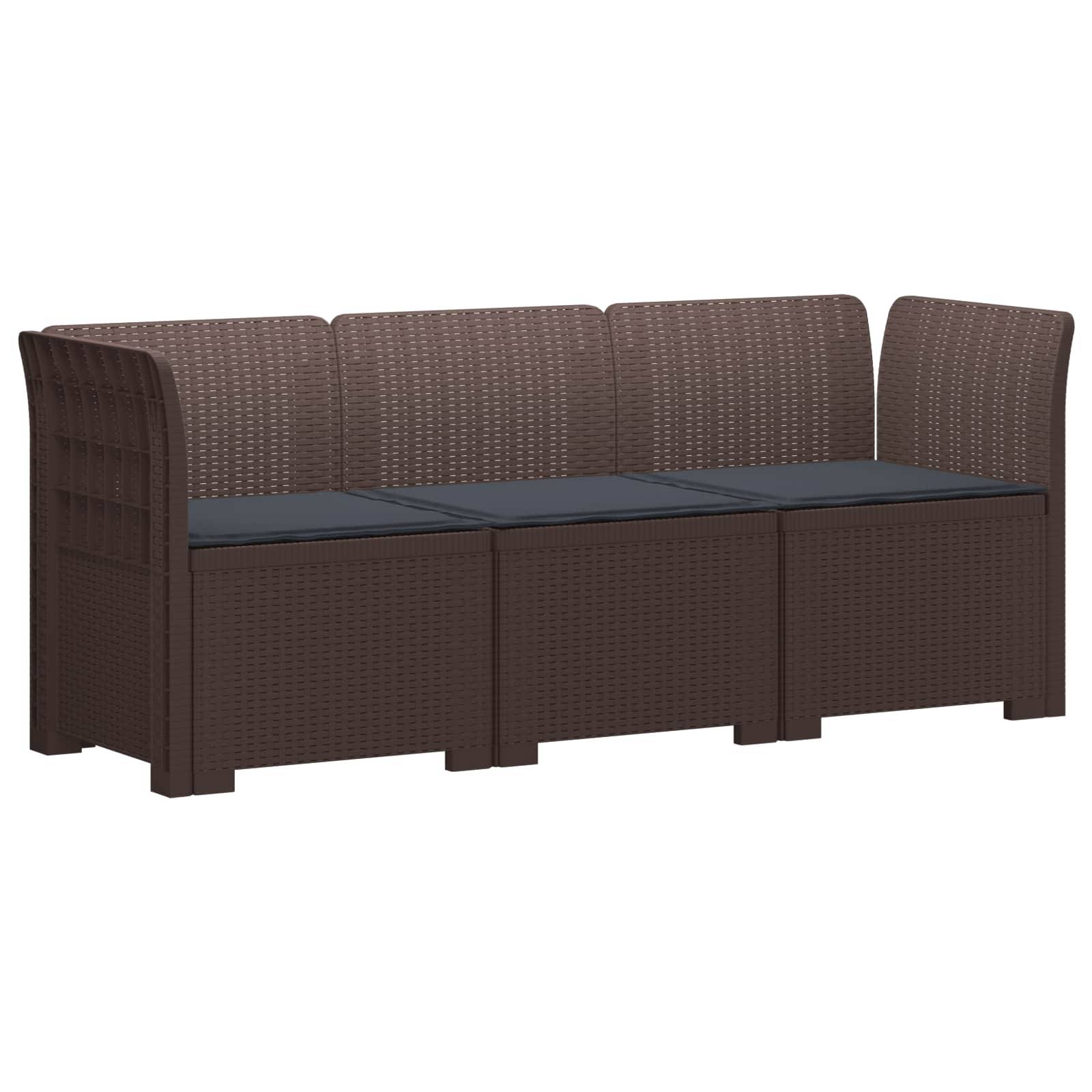 vidaXL 3-Sitzer Garten Sofa mit Kissen Rattan-Look PP Braun