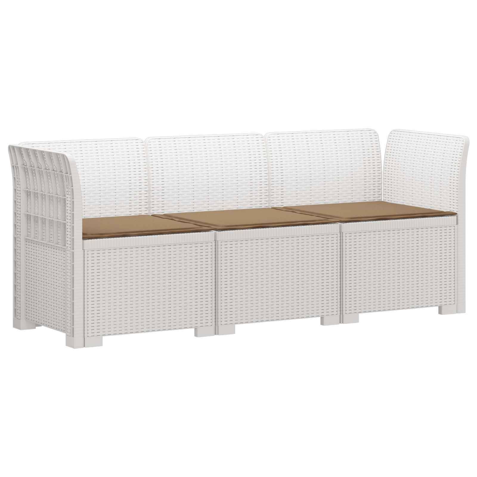 vidaXL 3-Sitzer Garten Sofa mit Kissen Rattan-Look PP Weiß