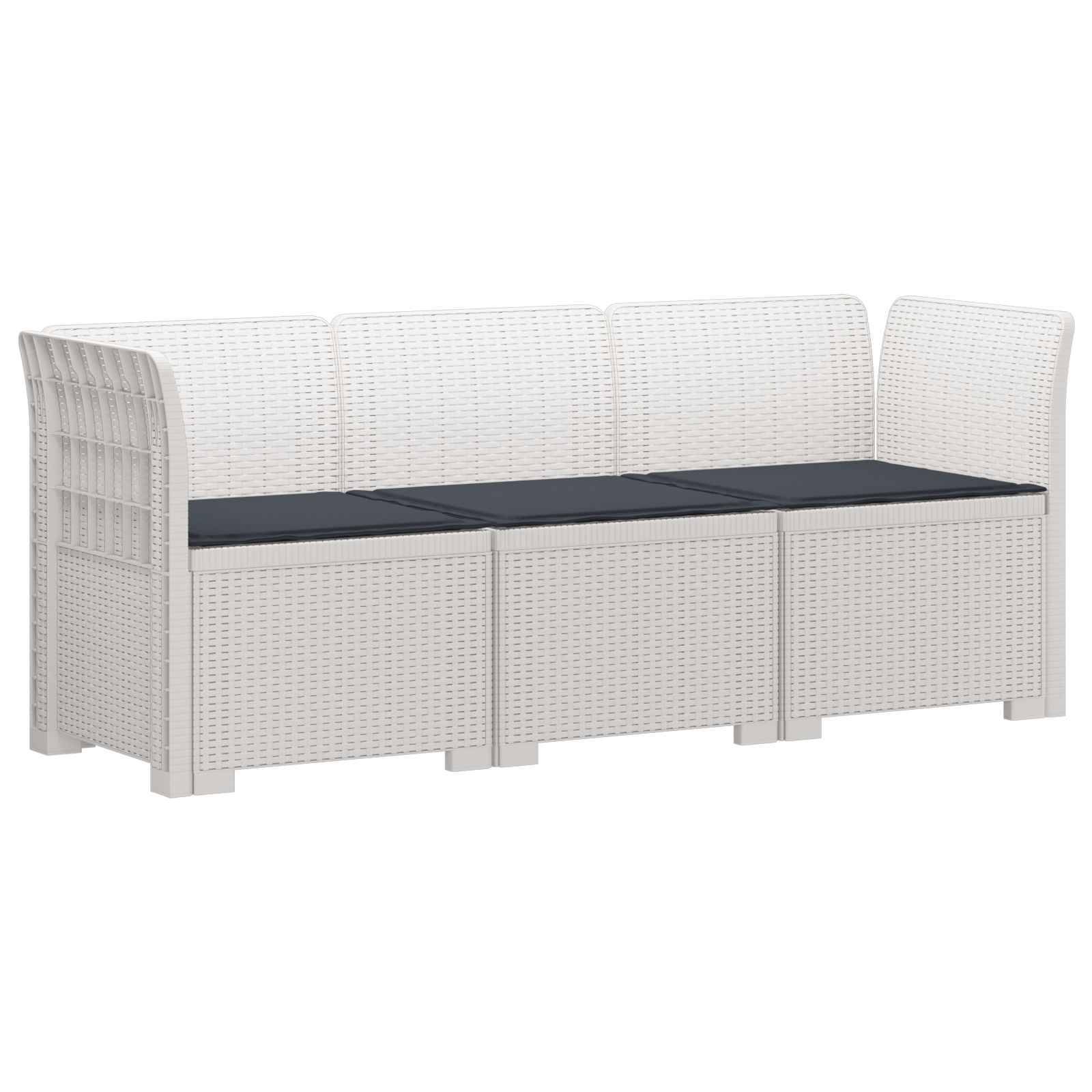 vidaXL 3-Sitzer Garten Sofa mit Kissen Rattan-Look PP Weiß