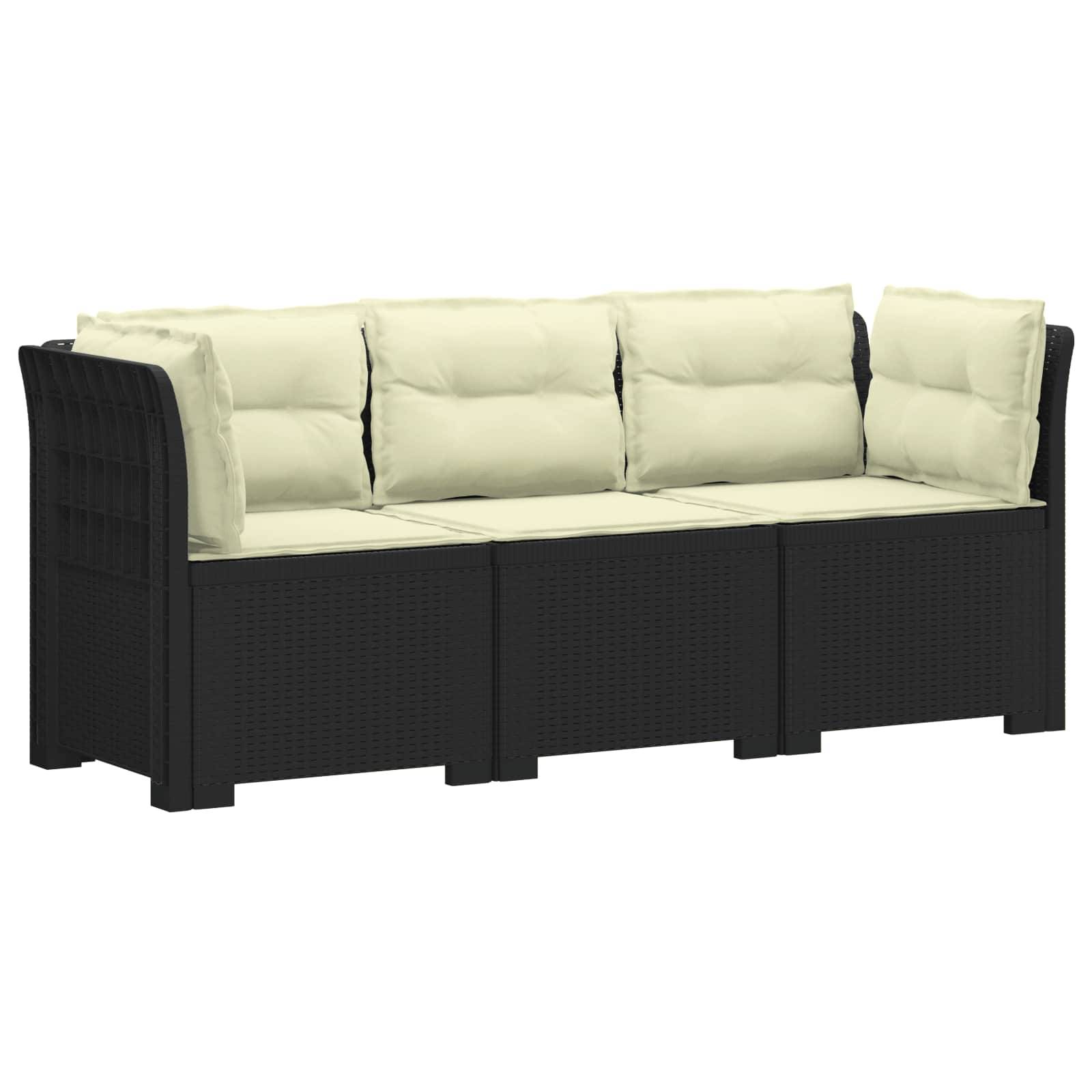 vidaXL 3-Sitzer Garten Sofa mit Kissen Rattan-Look PP Anthrazit