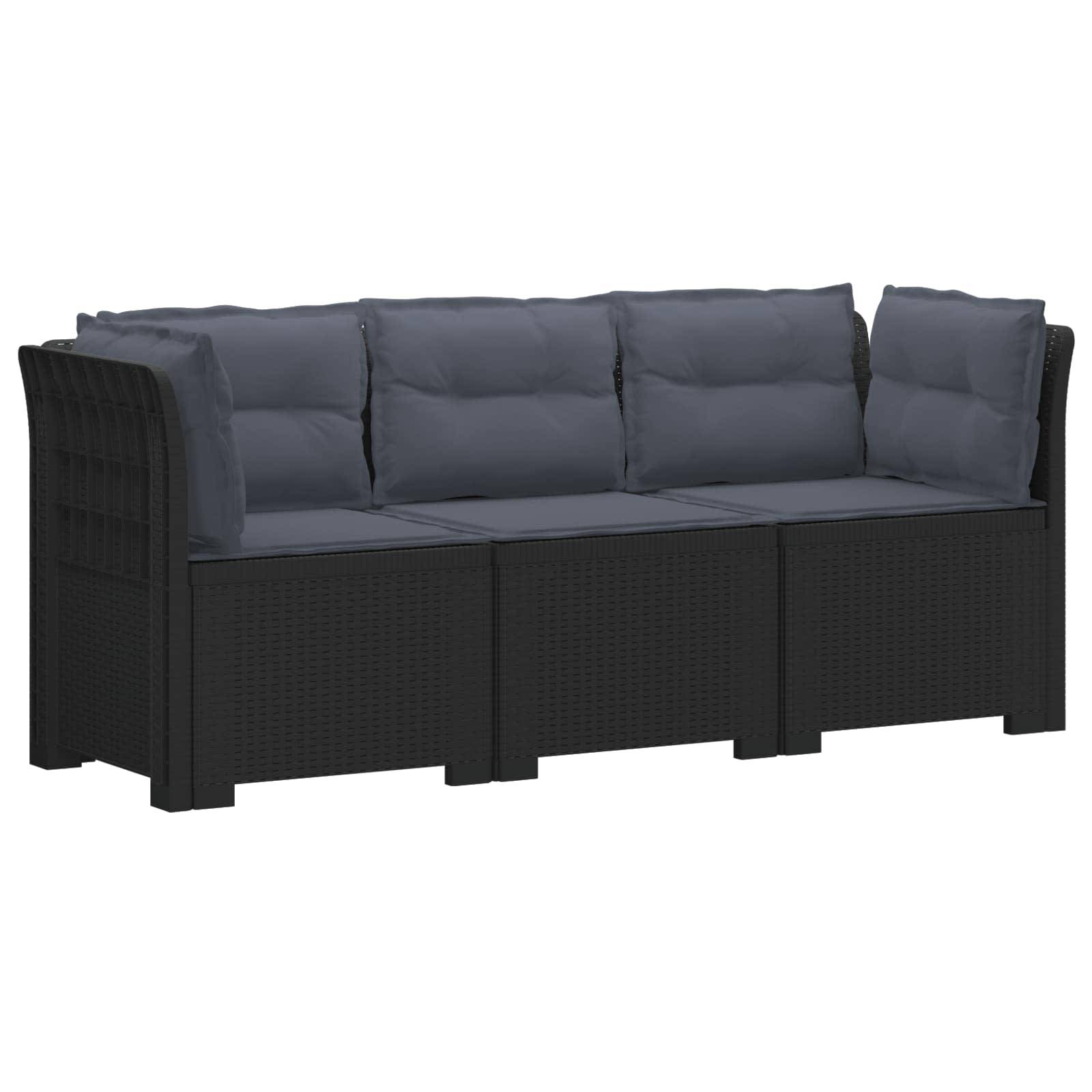 vidaXL 3-Sitzer Garten Sofa mit Kissen Rattan-Look PP Anthrazit
