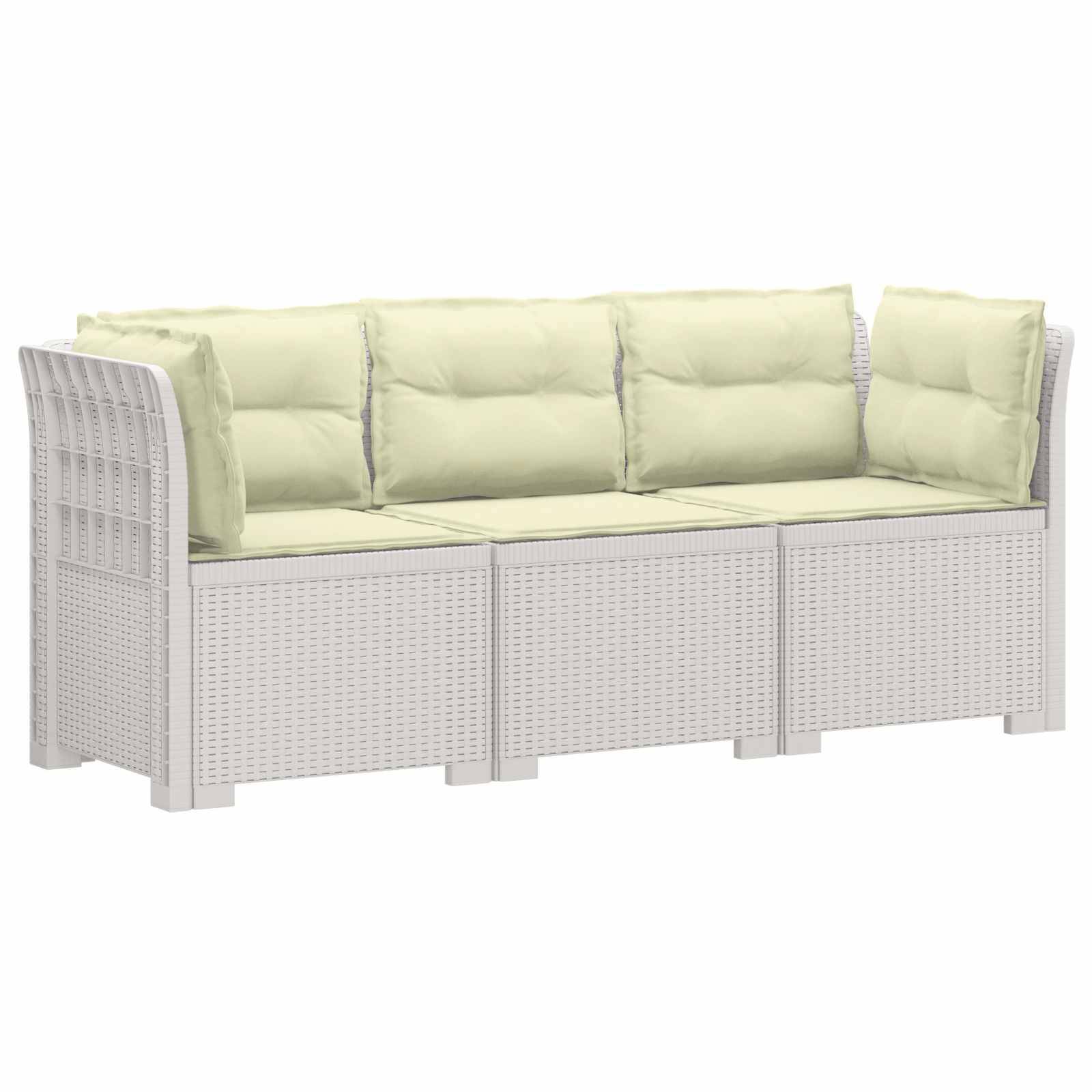 vidaXL 3-Sitzer Garten Sofa mit Kissen Rattan-Look PP Weiß