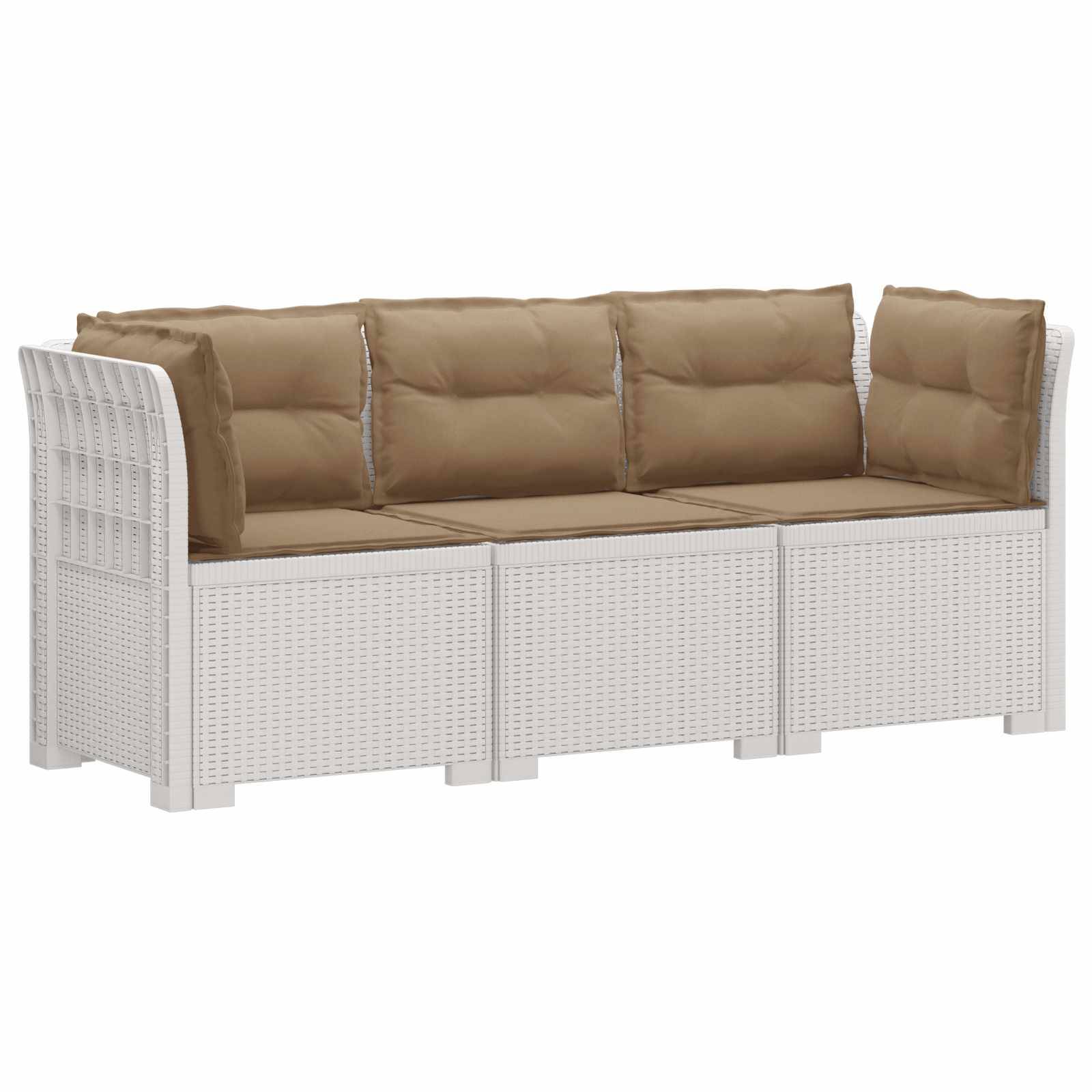 vidaXL 3-Sitzer Garten Sofa mit Kissen Rattan-Look PP Weiß