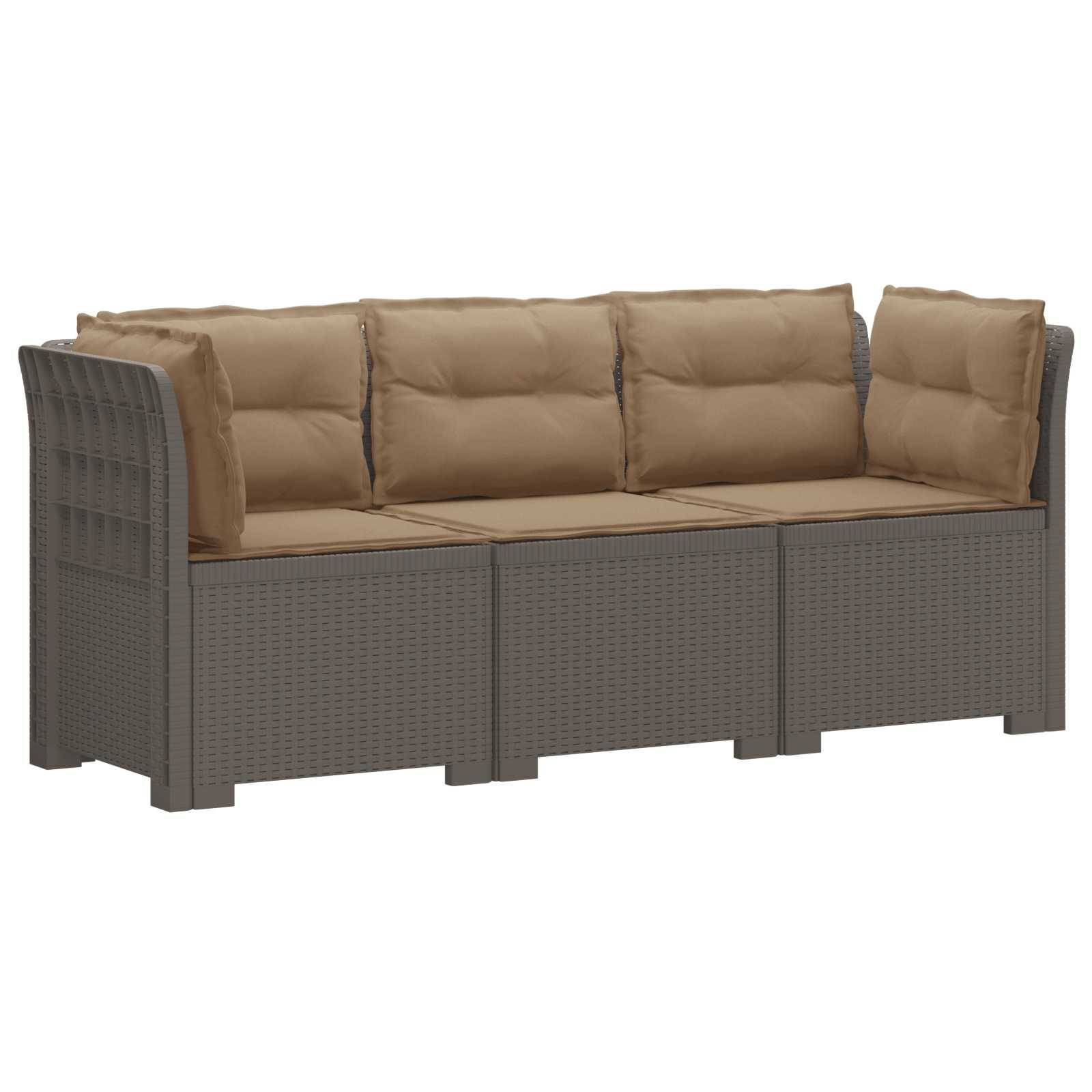 vidaXL 3-Sitzer Garten Sofa mit Kissen Rattan-Look PP Hellgrau