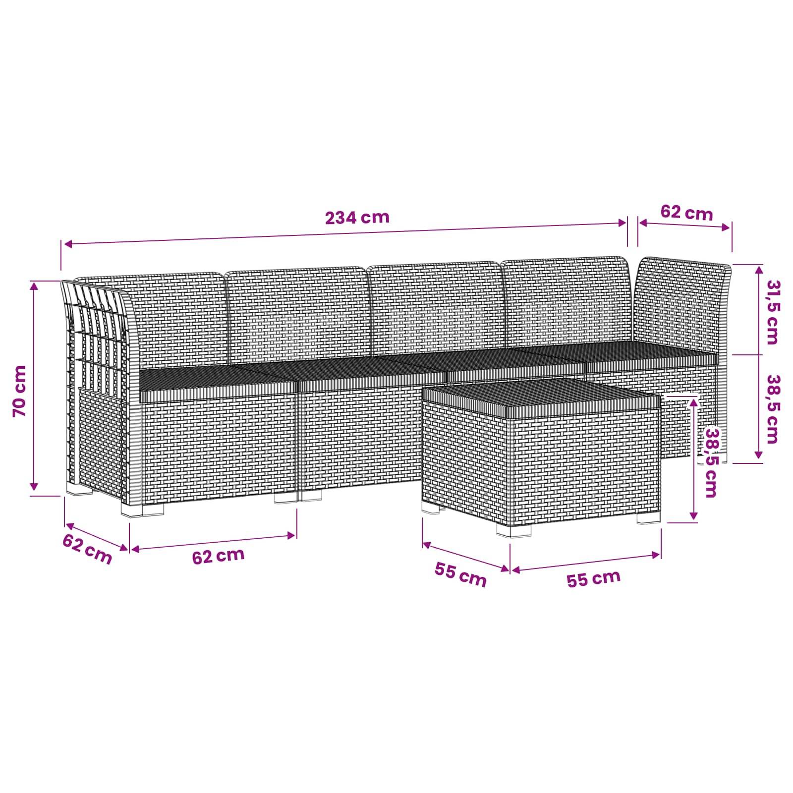 vidaXL 4-Sitzer Gartensofa Rattan Look PP Anthrazit