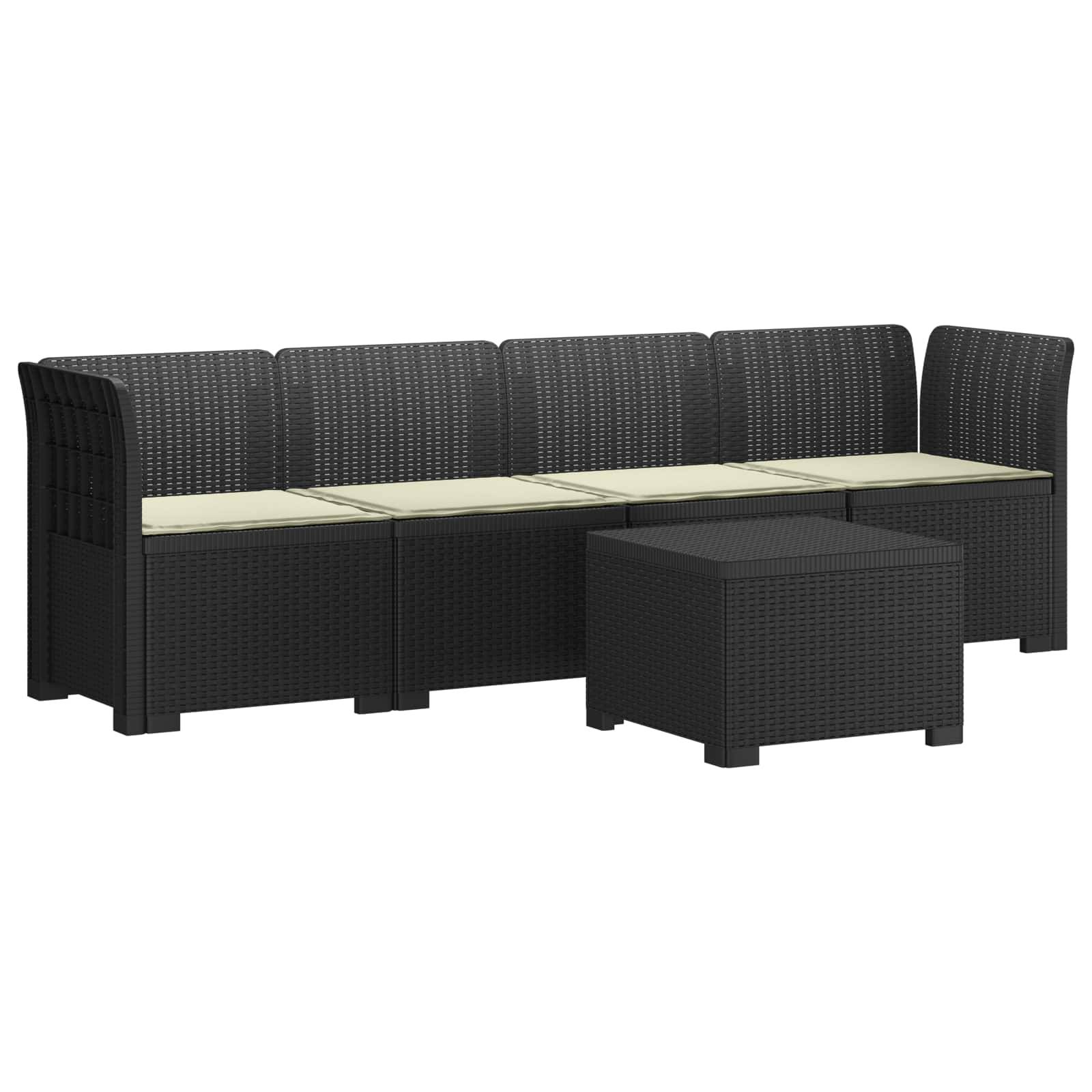 vidaXL 4-Sitzer Gartensofa mit Kissen Rattan Look PP Anthrazit