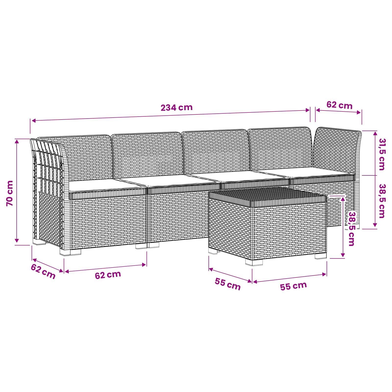 vidaXL 4-Sitzer Gartensofa mit Kissen Rattan Look PP Anthrazit