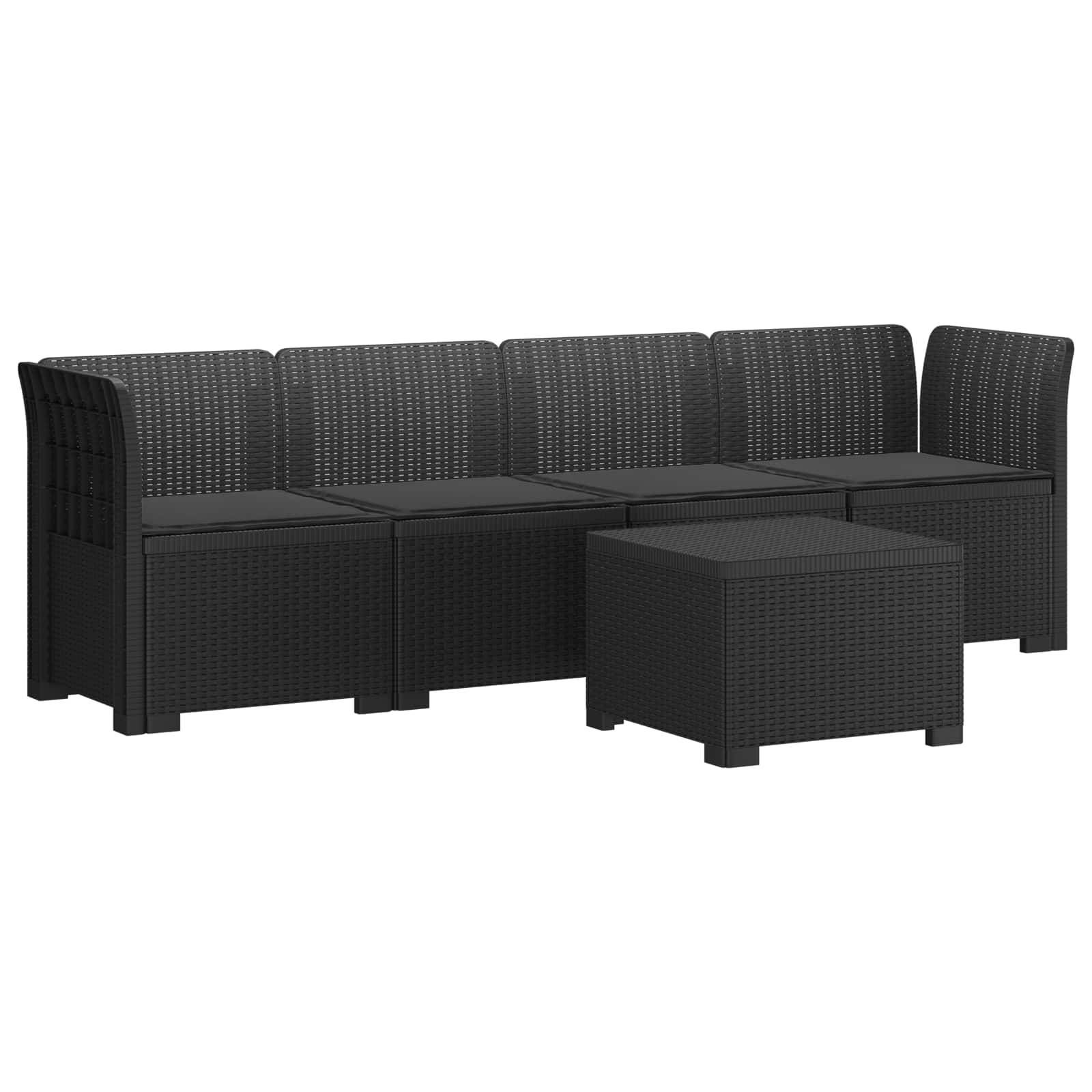 vidaXL 4-Sitzer Gartensofa mit Kissen Rattan Look PP Anthrazit