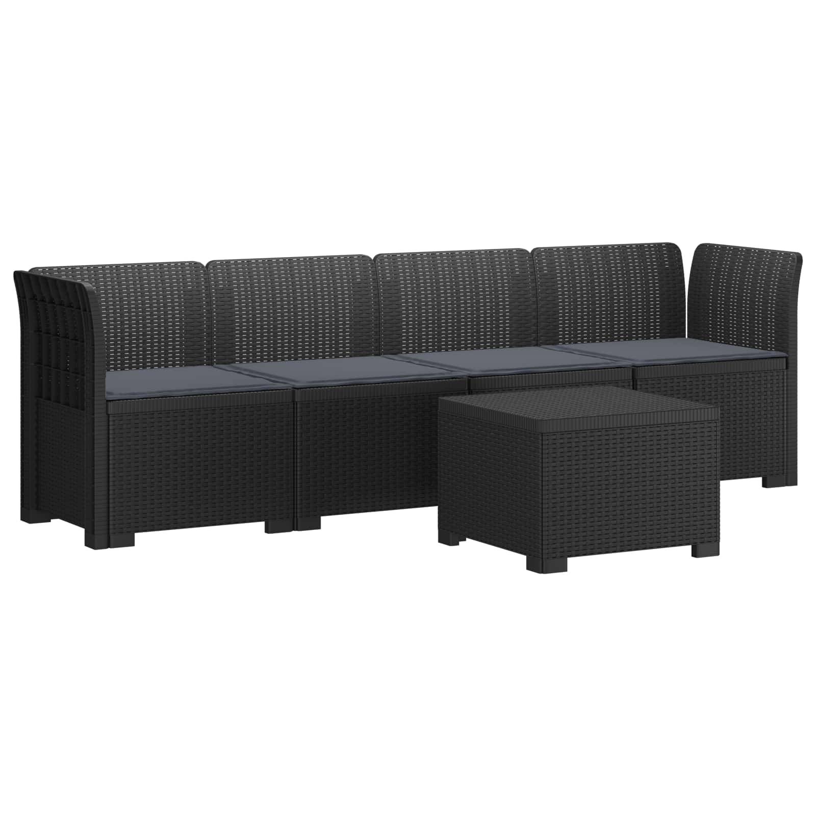 vidaXL 4-Sitzer Gartensofa mit Kissen Rattan Look PP Anthrazit