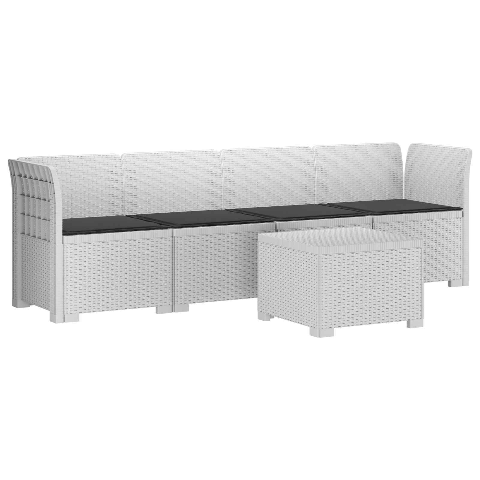 vidaXL 4-Sitzer Gartensofa mit Kissen Rattan Look PP Weiß
