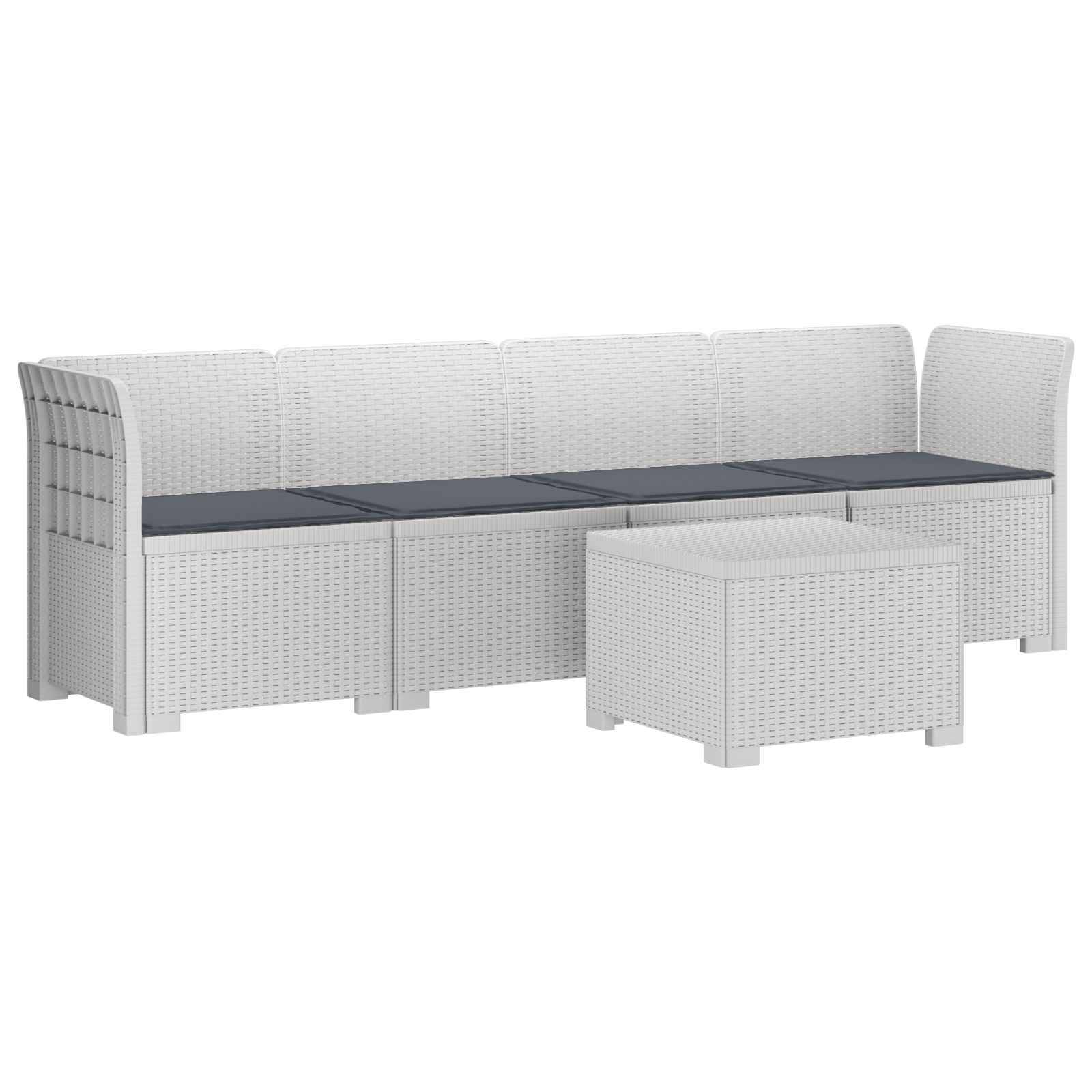 vidaXL 4-Sitzer Gartensofa mit Kissen Rattan Look PP Weiß