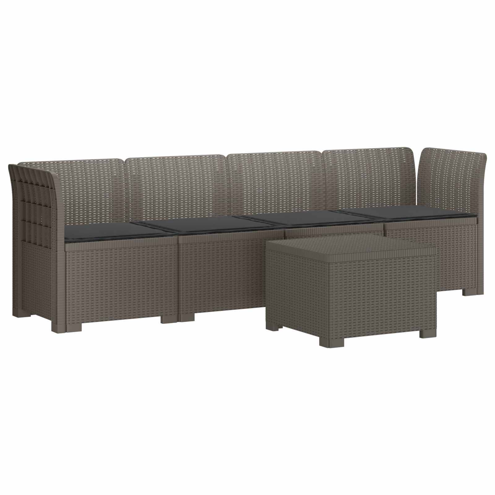 vidaXL 4-Sitzer Gartensofa mit Kissen Rattan Look PP Hellgrau