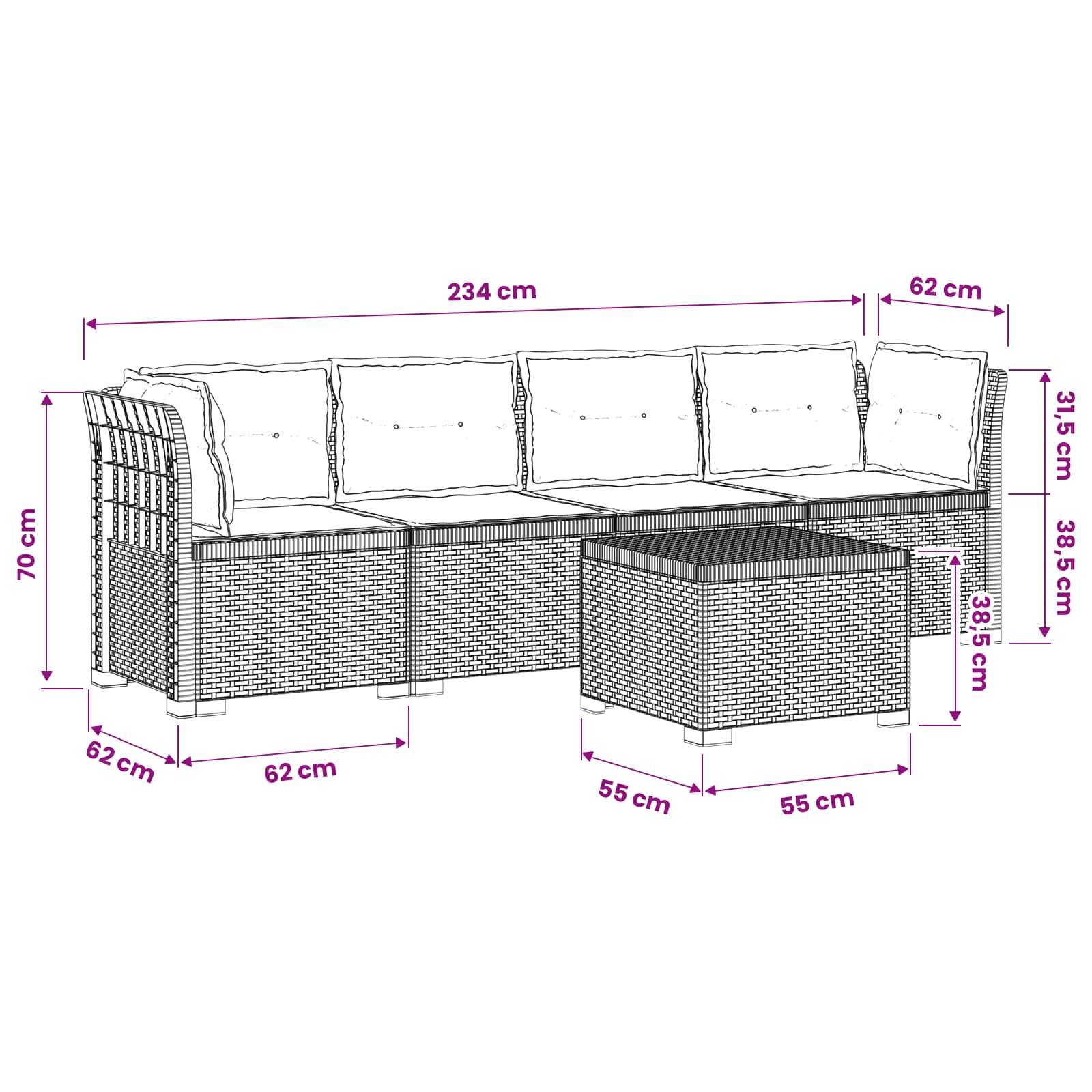 vidaXL 4-Sitzer Gartensofa mit Kissen Rattan Look PP Anthrazit