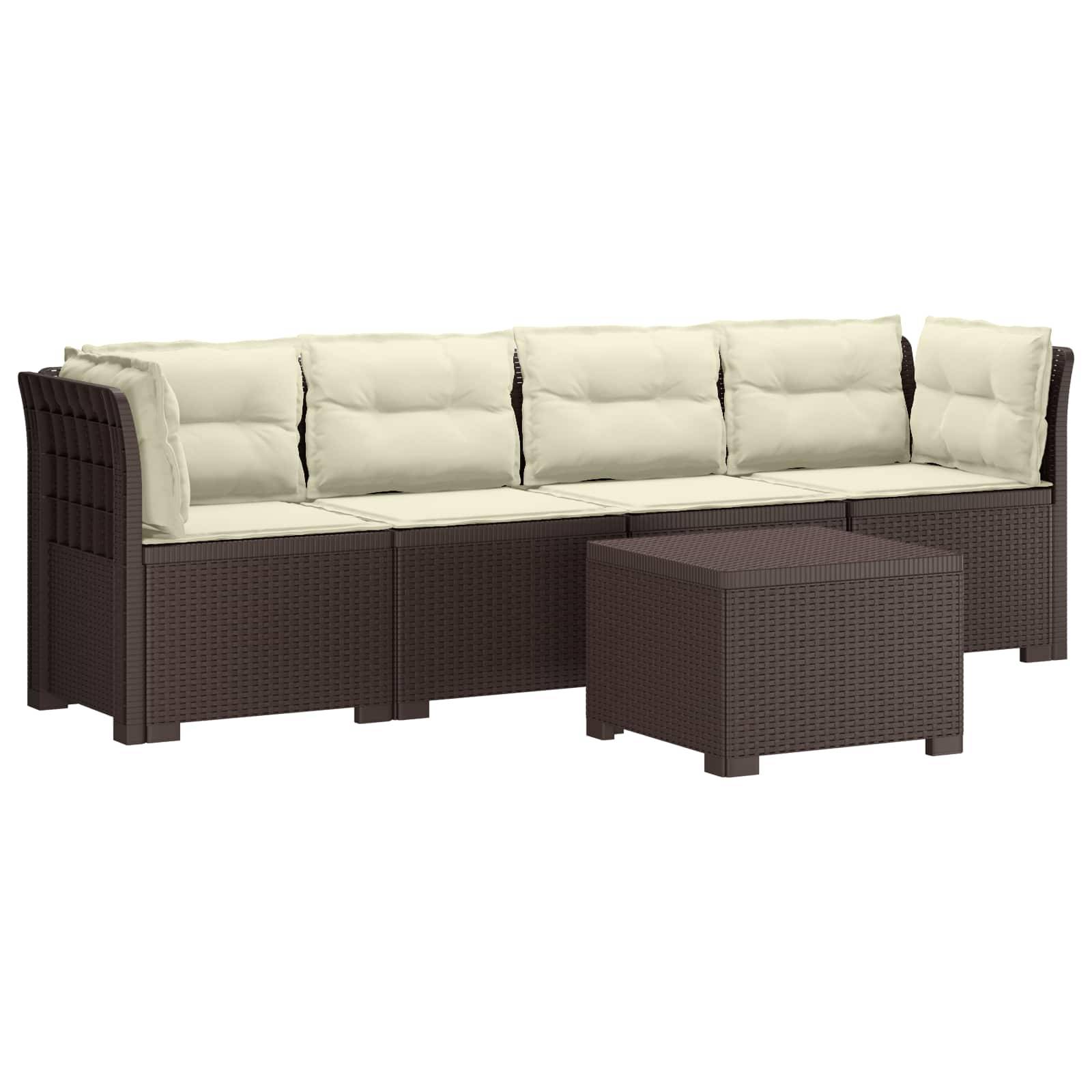 vidaXL 4-Sitzer Gartensofa mit Kissen Rattan Look PP Braun