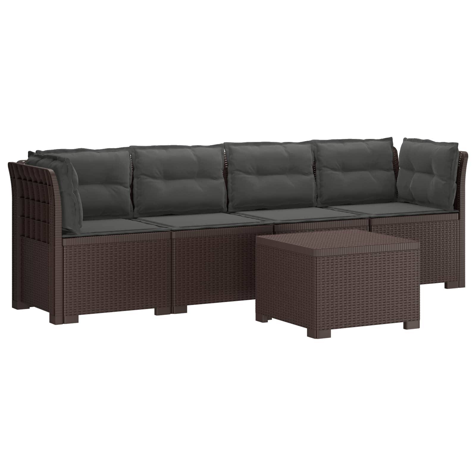 vidaXL 4-Sitzer Gartensofa mit Kissen Rattan Look PP Braun