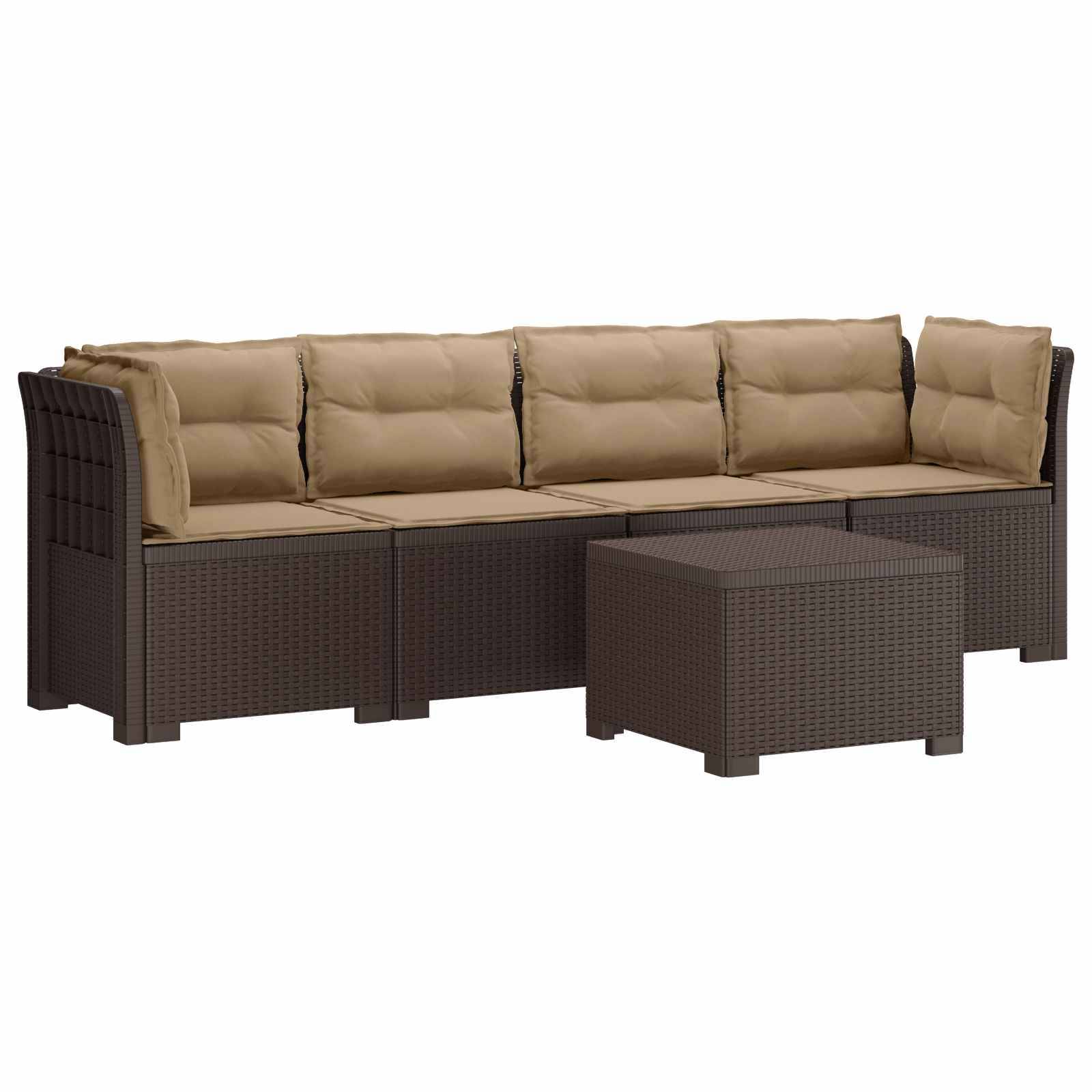 vidaXL 4-Sitzer Gartensofa mit Kissen Rattan Look PP Braun