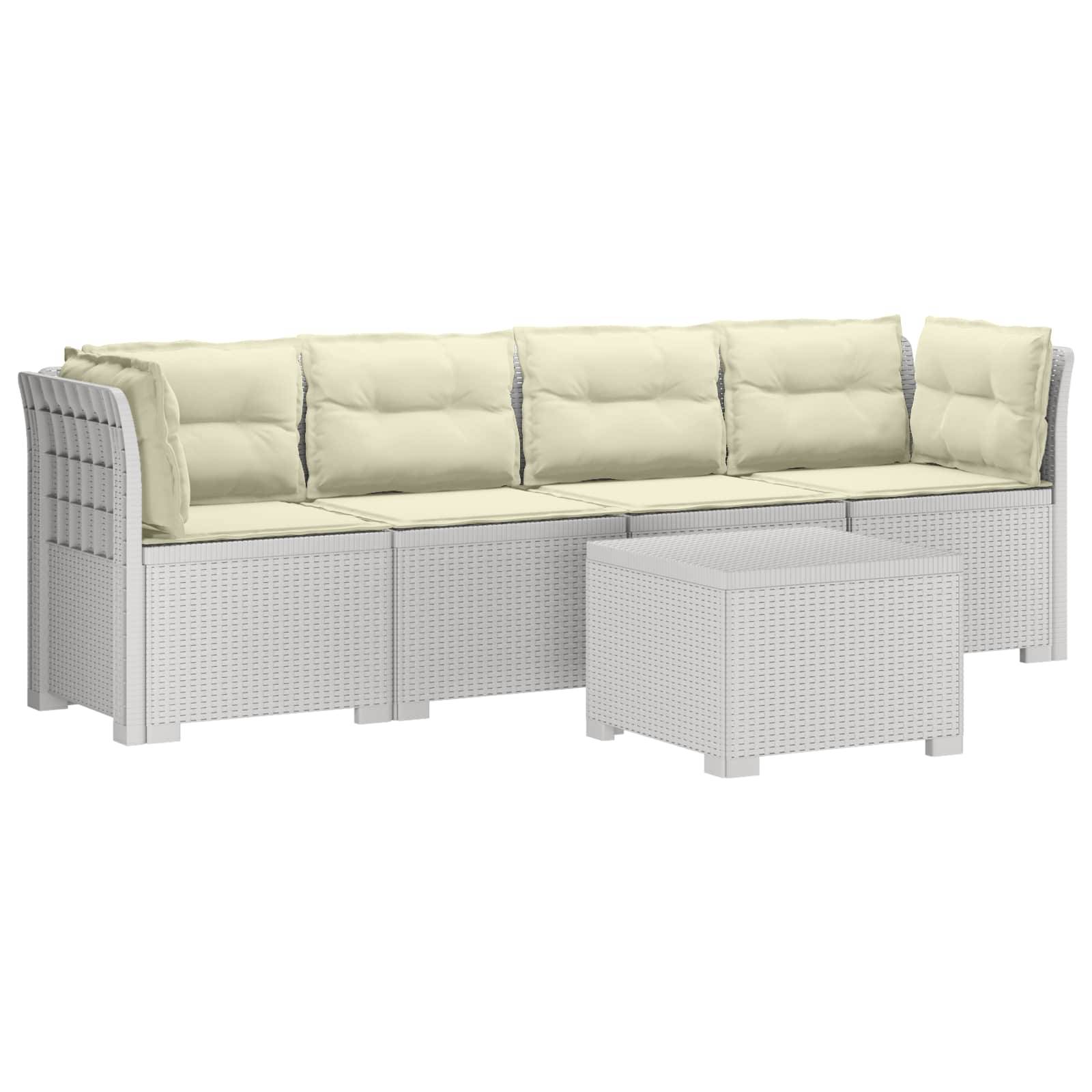 vidaXL 4-Sitzer Gartensofa mit Kissen Rattan Look PP Weiß