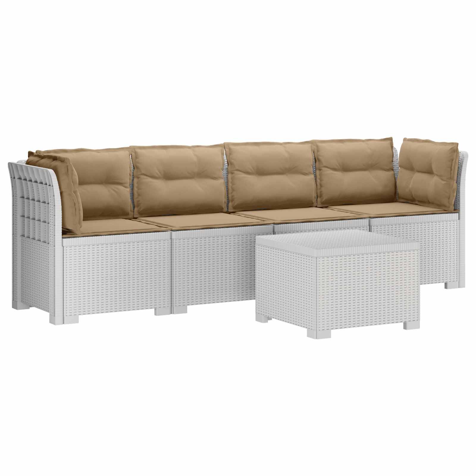 vidaXL 4-Sitzer Gartensofa mit Kissen Rattan Look PP Weiß