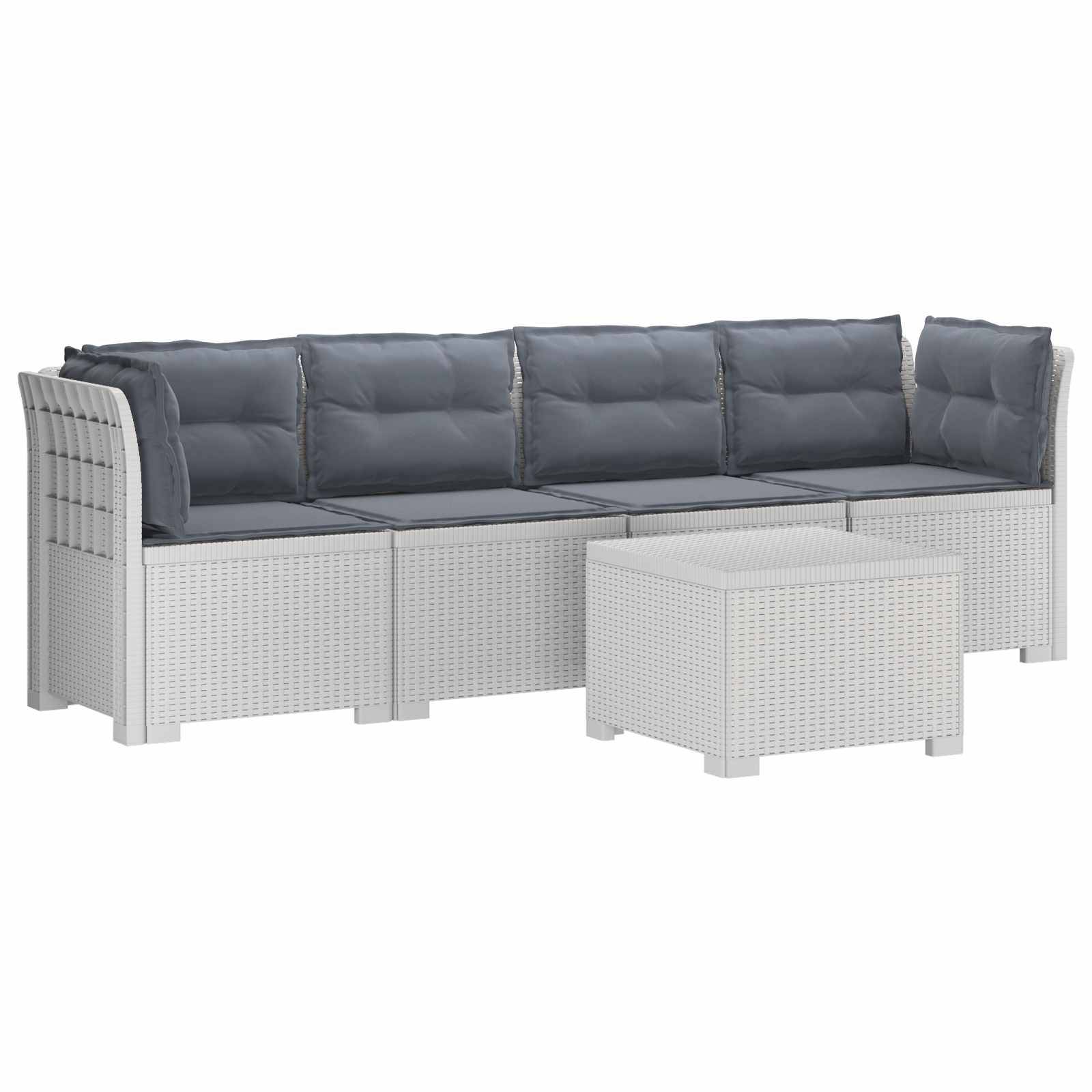 vidaXL 4-Sitzer Gartensofa mit Kissen Rattan Look PP Weiß