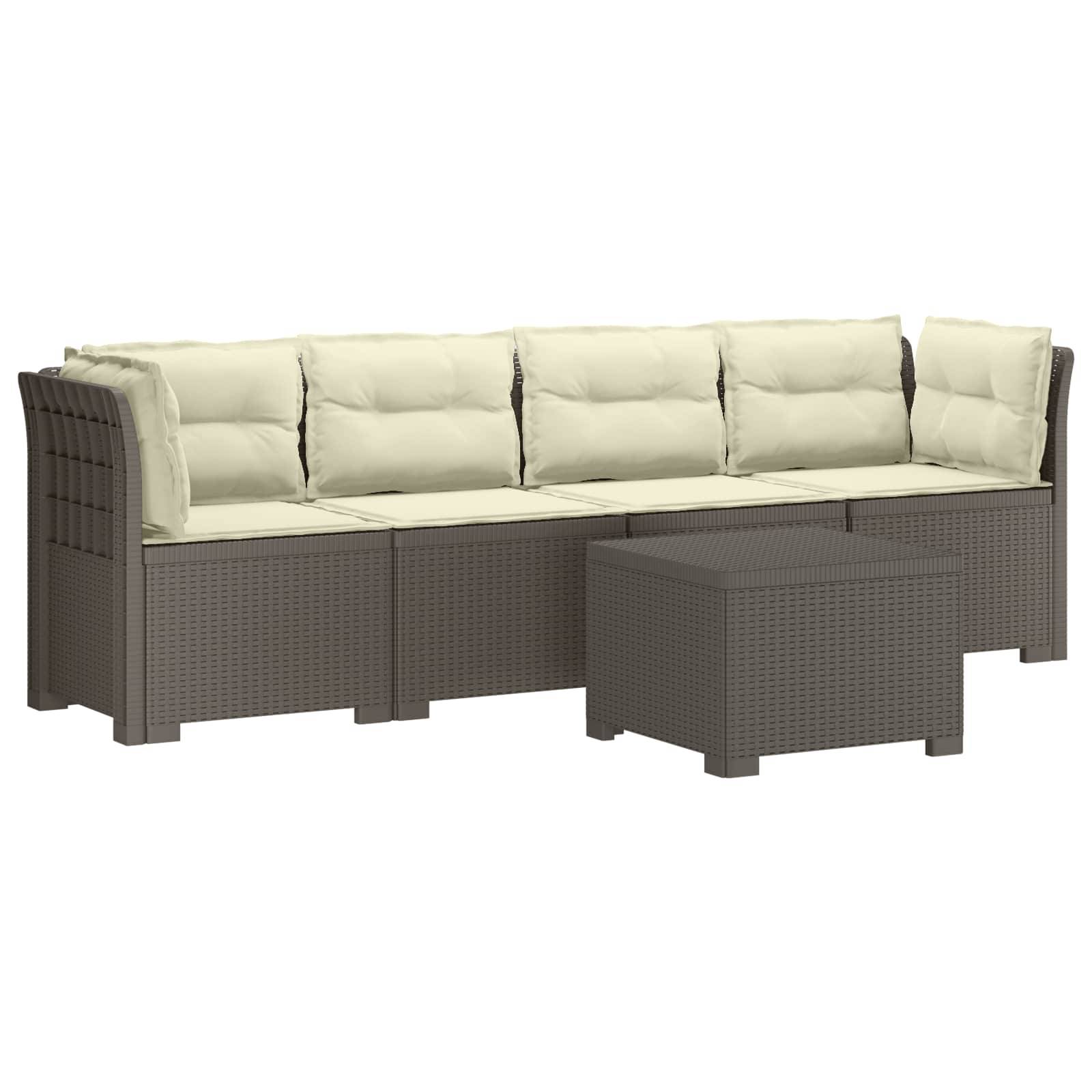 vidaXL 4-Sitzer Gartensofa mit Kissen Rattan Look PP Hellgrau